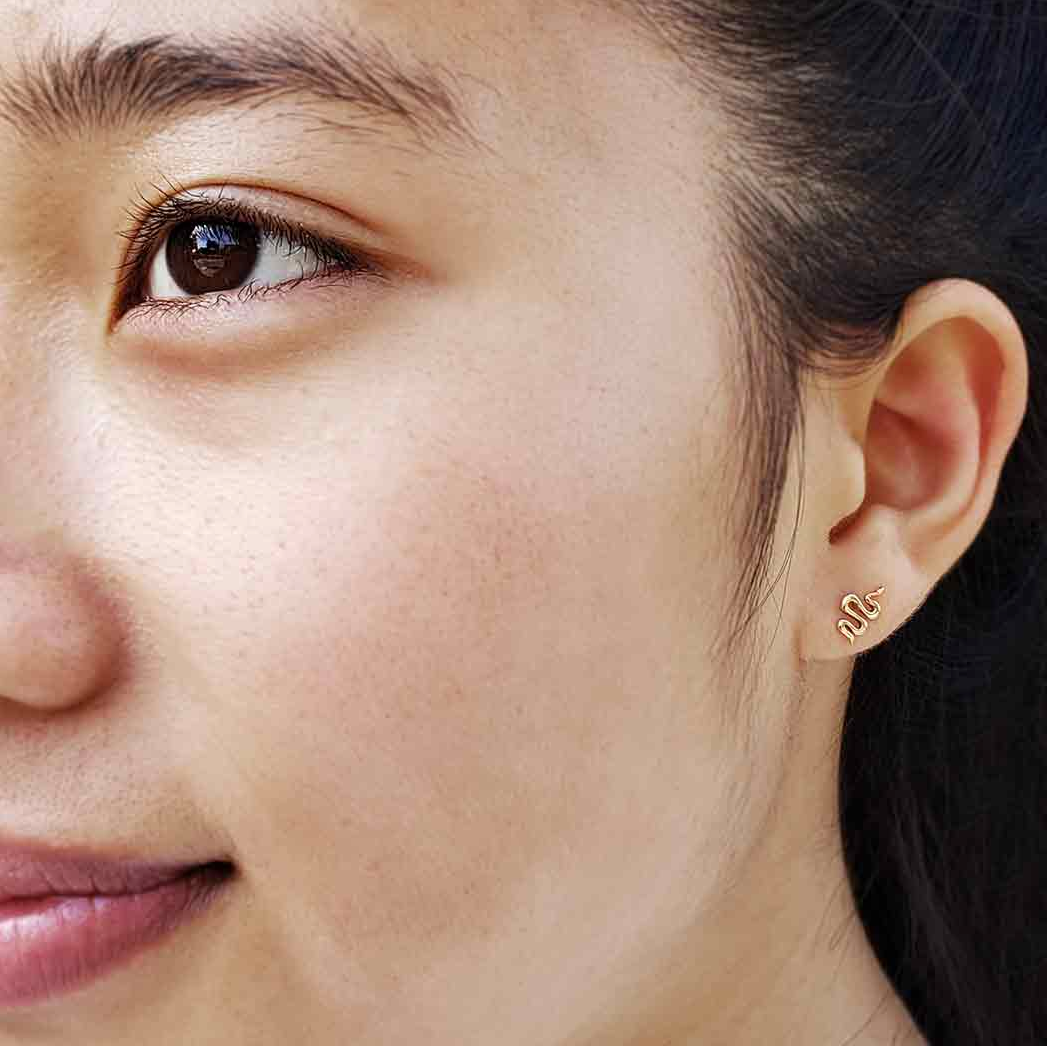 •SMALL SLITHERING SNAKE• bronze stud earrings