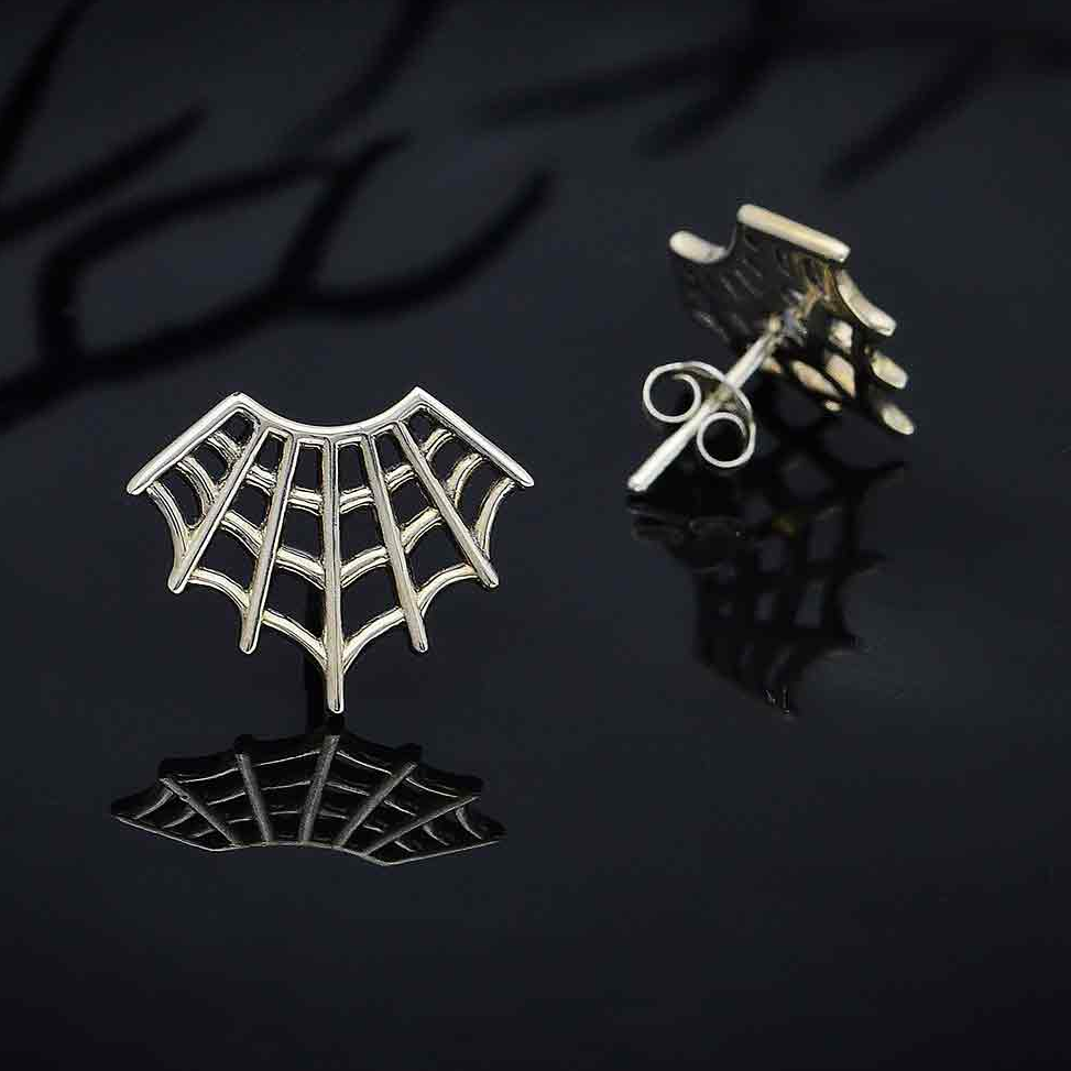 •SPIDER WEB• silver stud earrings