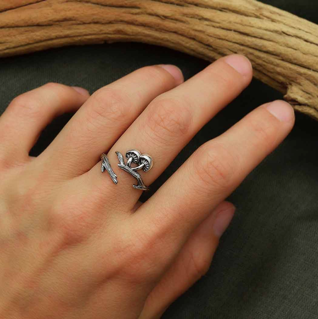 •SHIITAKE MUSHROOM BRANCH• adjustable recycled silver ring