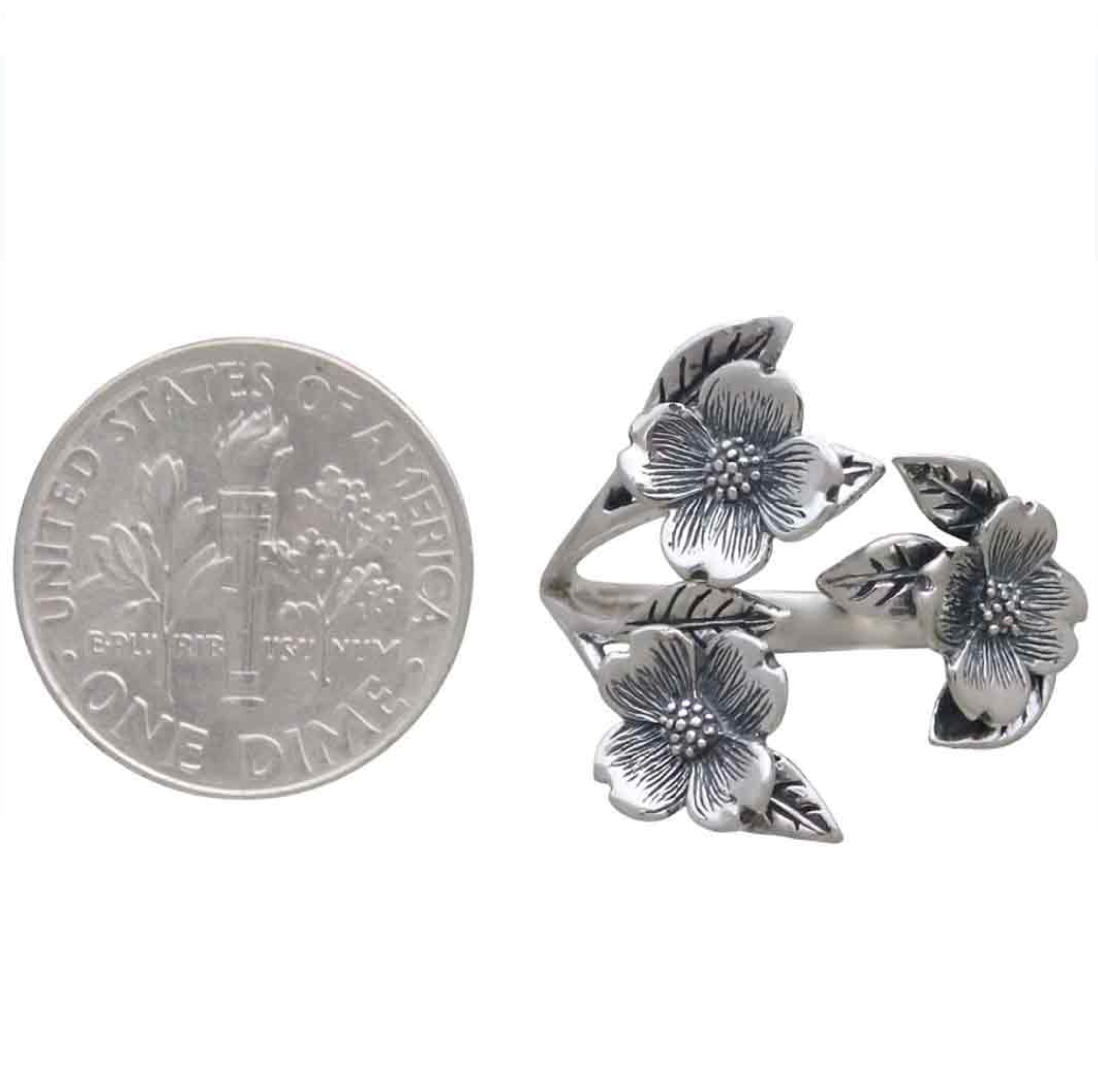 •DOGWOOD BLOSSOM• adjustable recycled silver ring