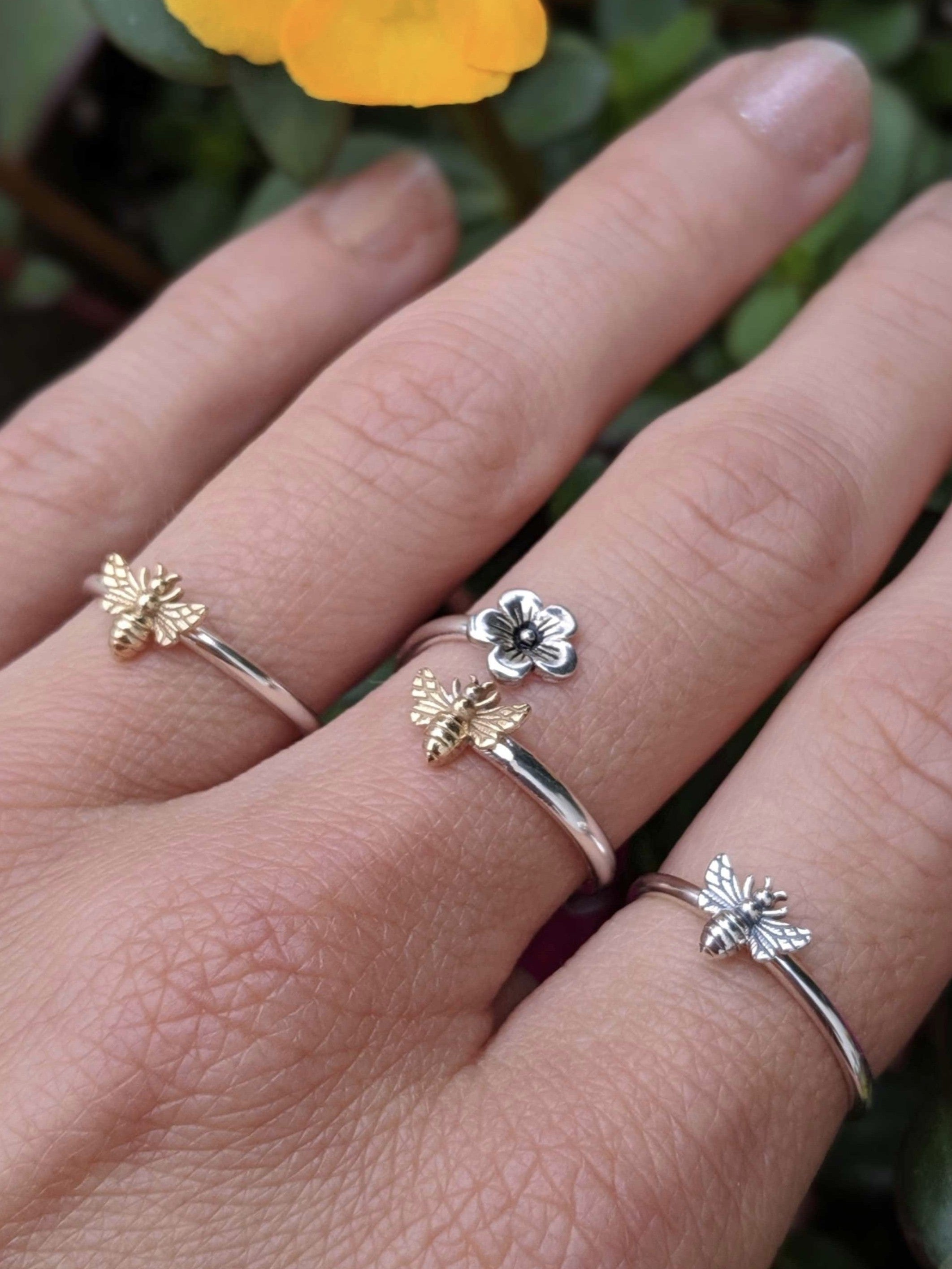 •BEE & BLOSSOM• adjustable recycled silver + bronze ring