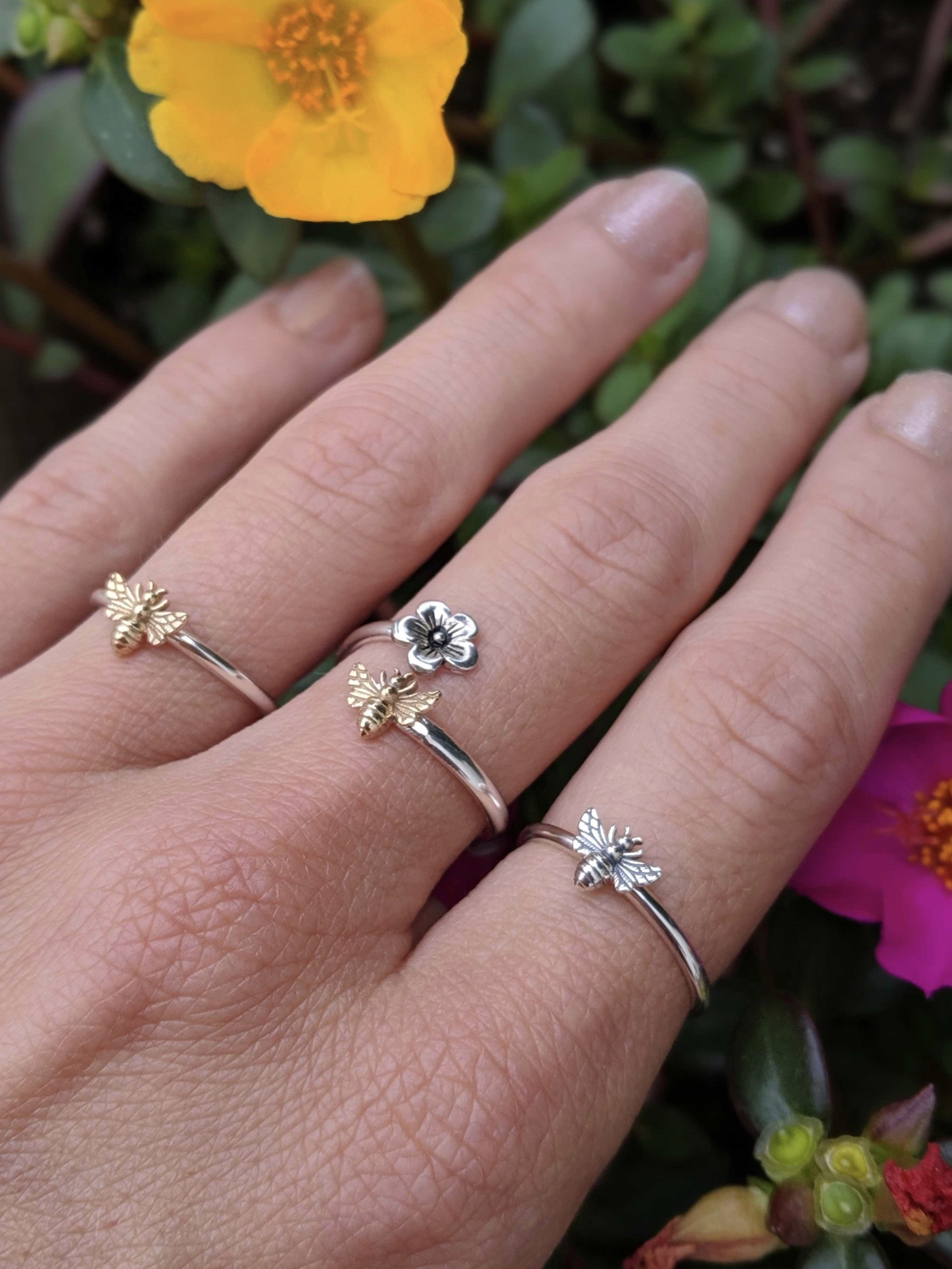 •TINY BEE• recycled silver + bronze ring