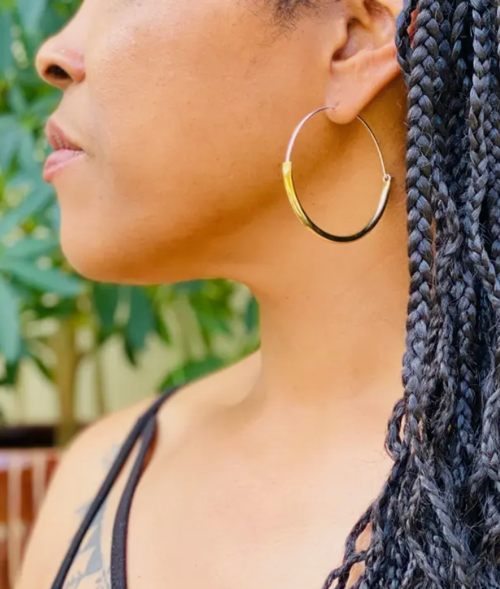 •LARGE TUBE HOOPS• mixed metal hoop earrings