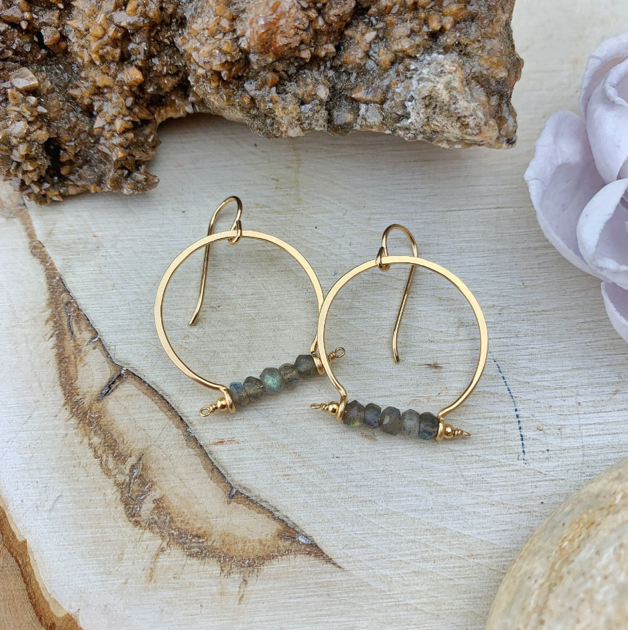 • FRAME • tiny labradorite gold earrings