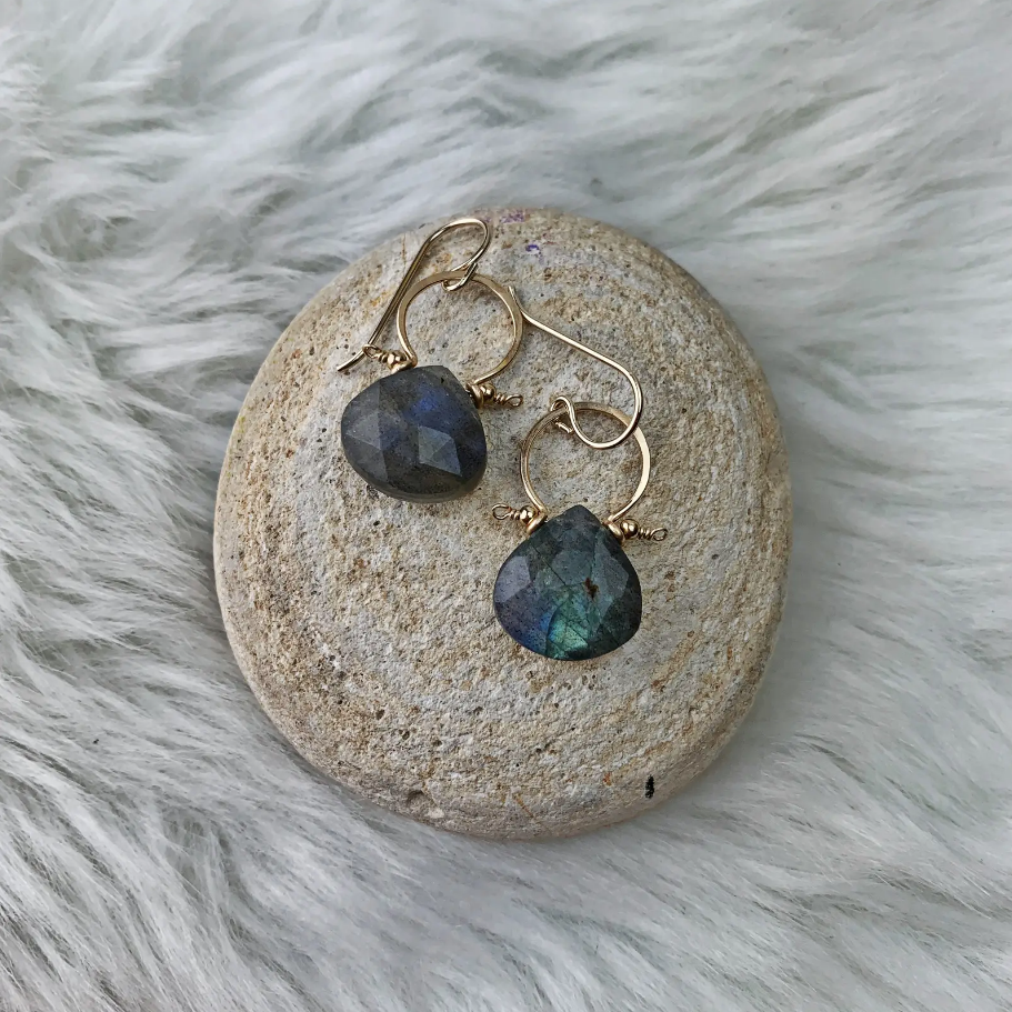 • FRAME • teardrop labradorite gold earrings