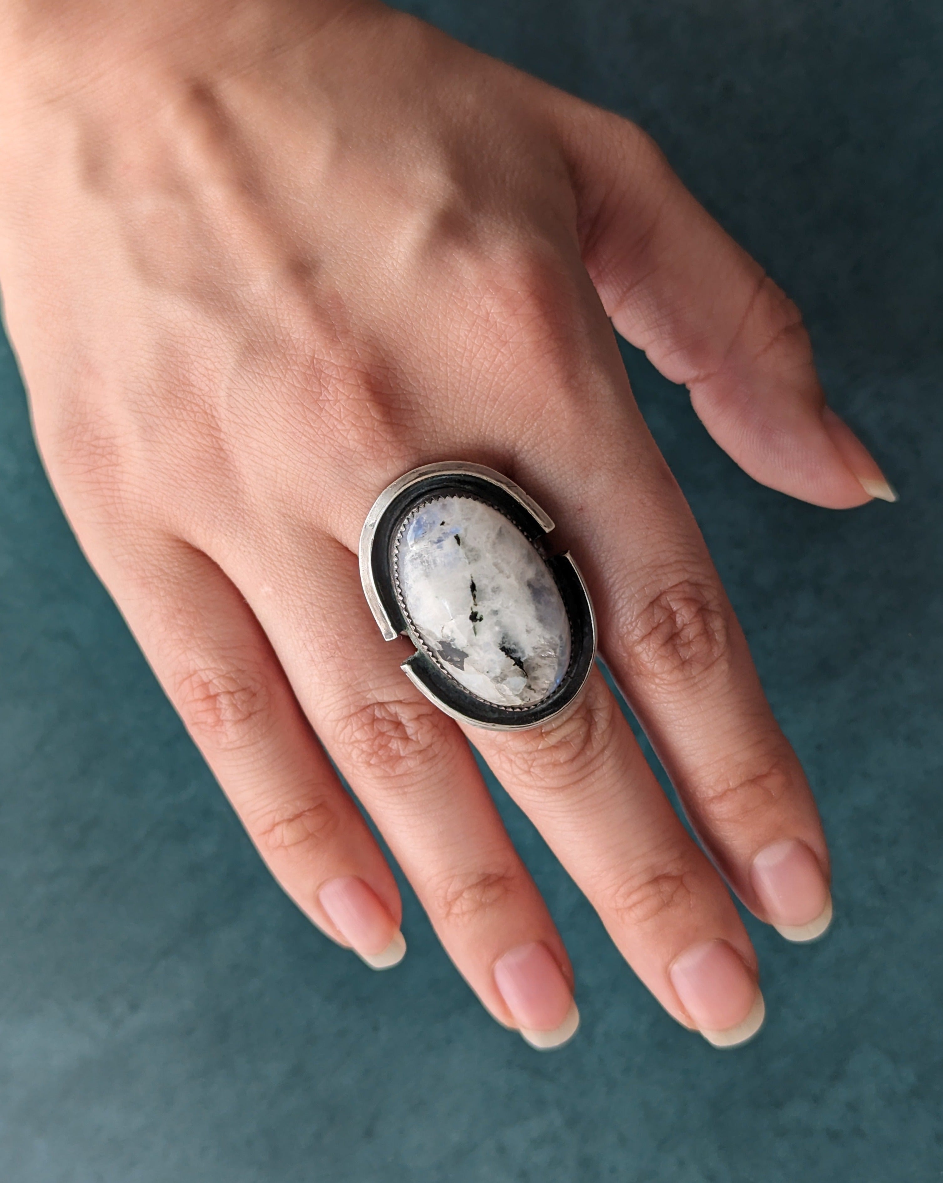 • SPARTAN • rainbow moonstone + silver ring