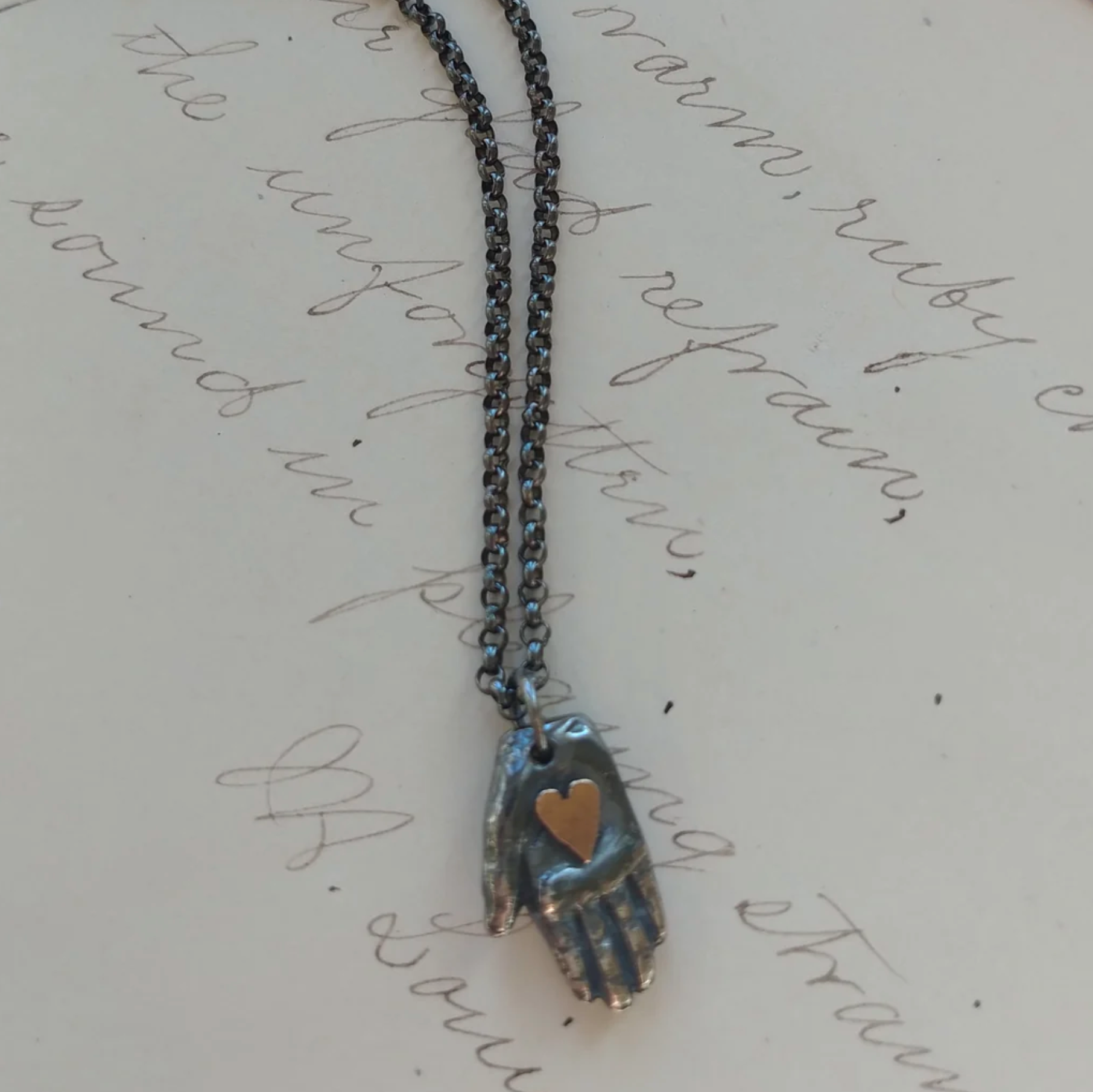 •TINY GIVING HAND• mixed metal necklace