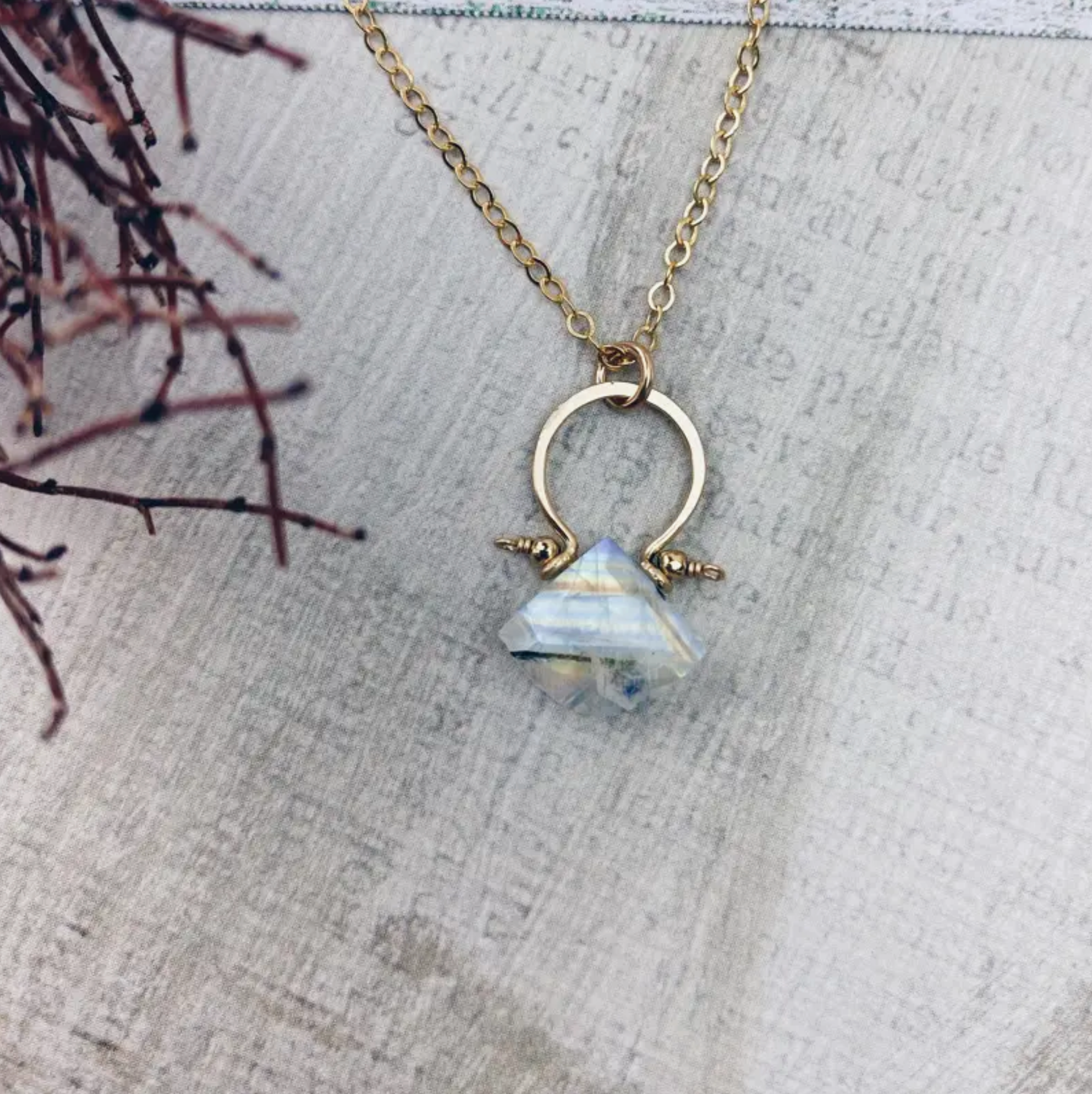 •RADIANT• tourmalinated rainbow moonstone + gold necklace