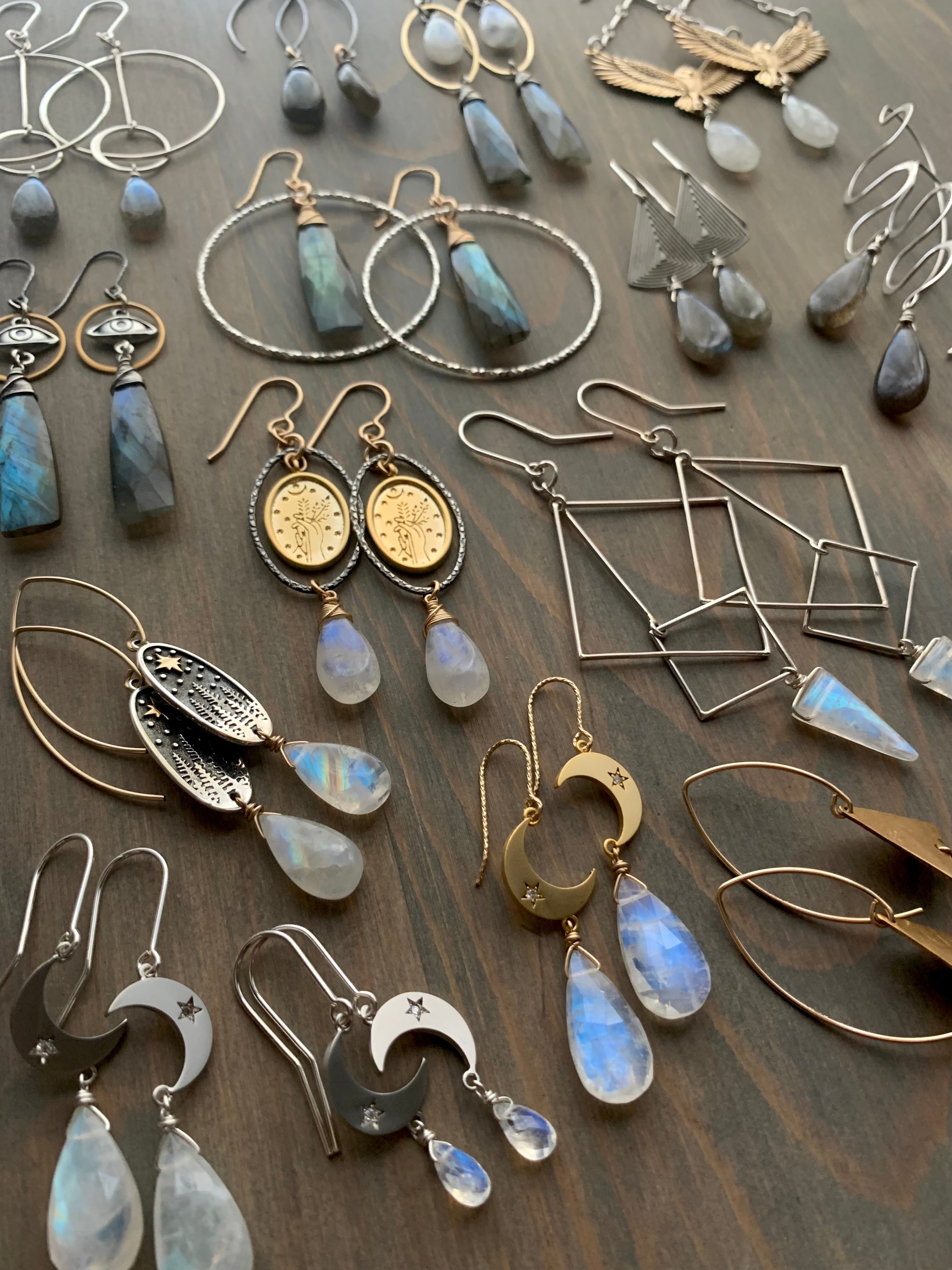 • MOON GUIDE • rainbow moonstone gold earrings