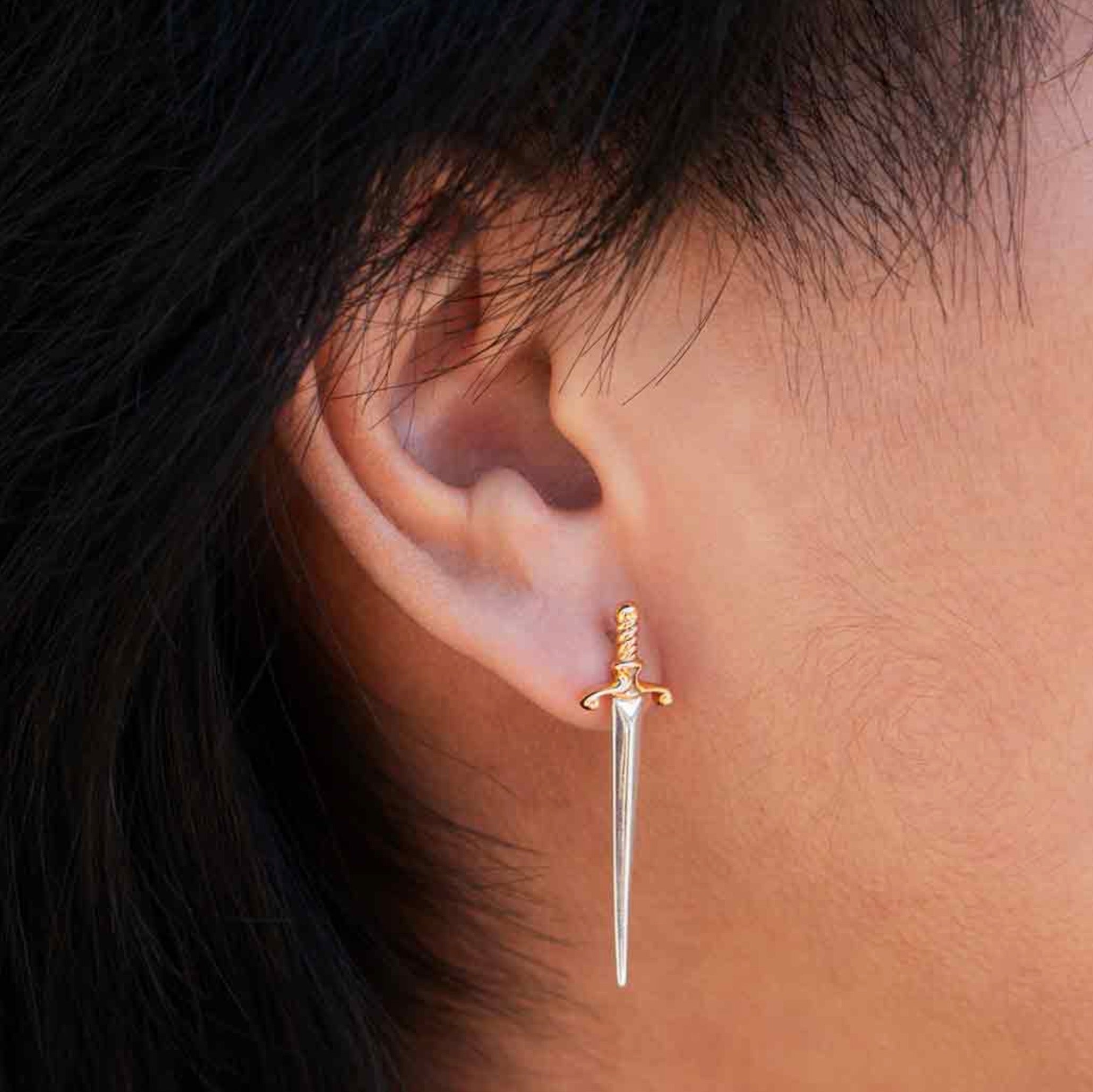•DAGGERS• recycled silver & bronze stud earrings
