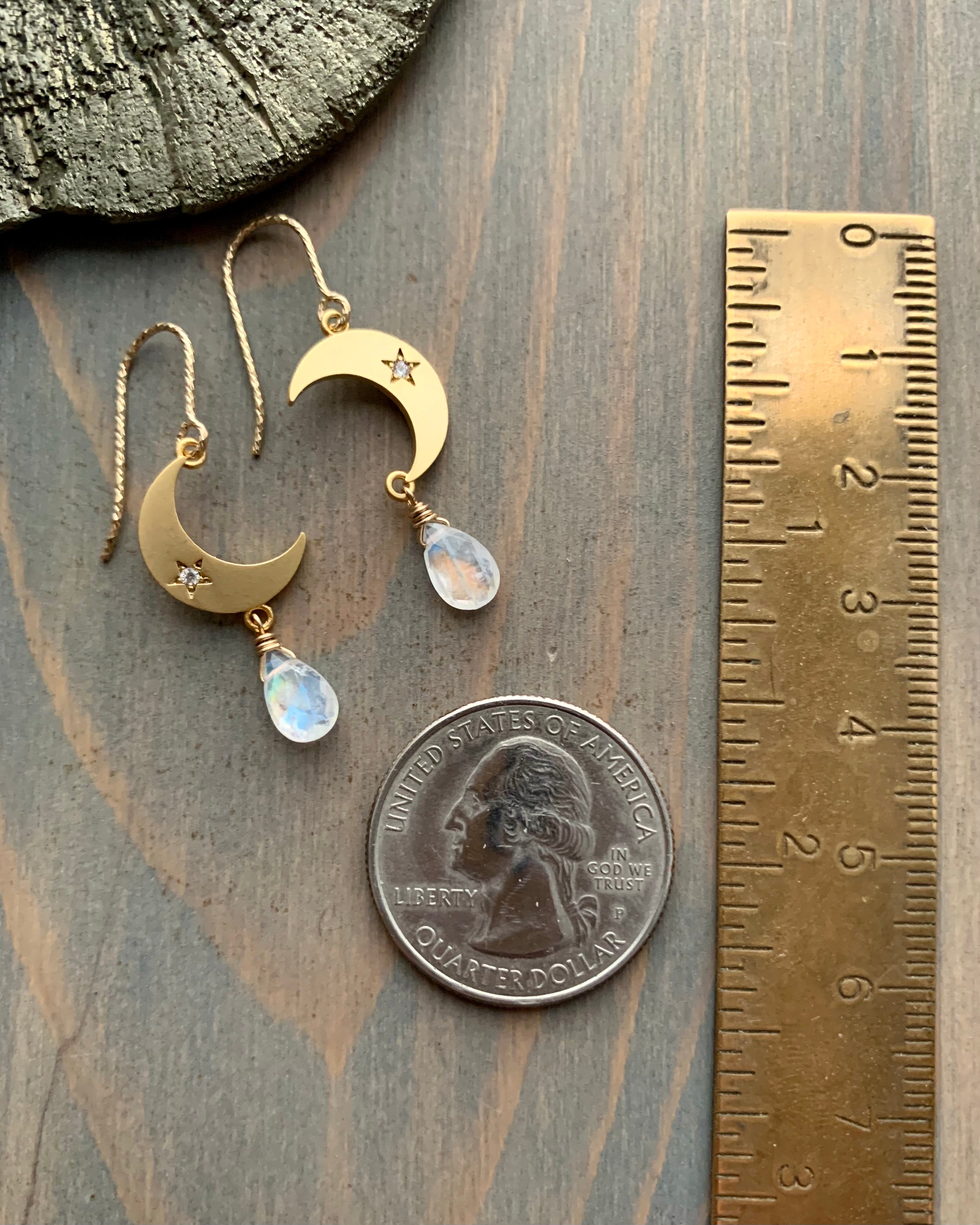 • MOON GUIDE • rainbow moonstone gold earrings