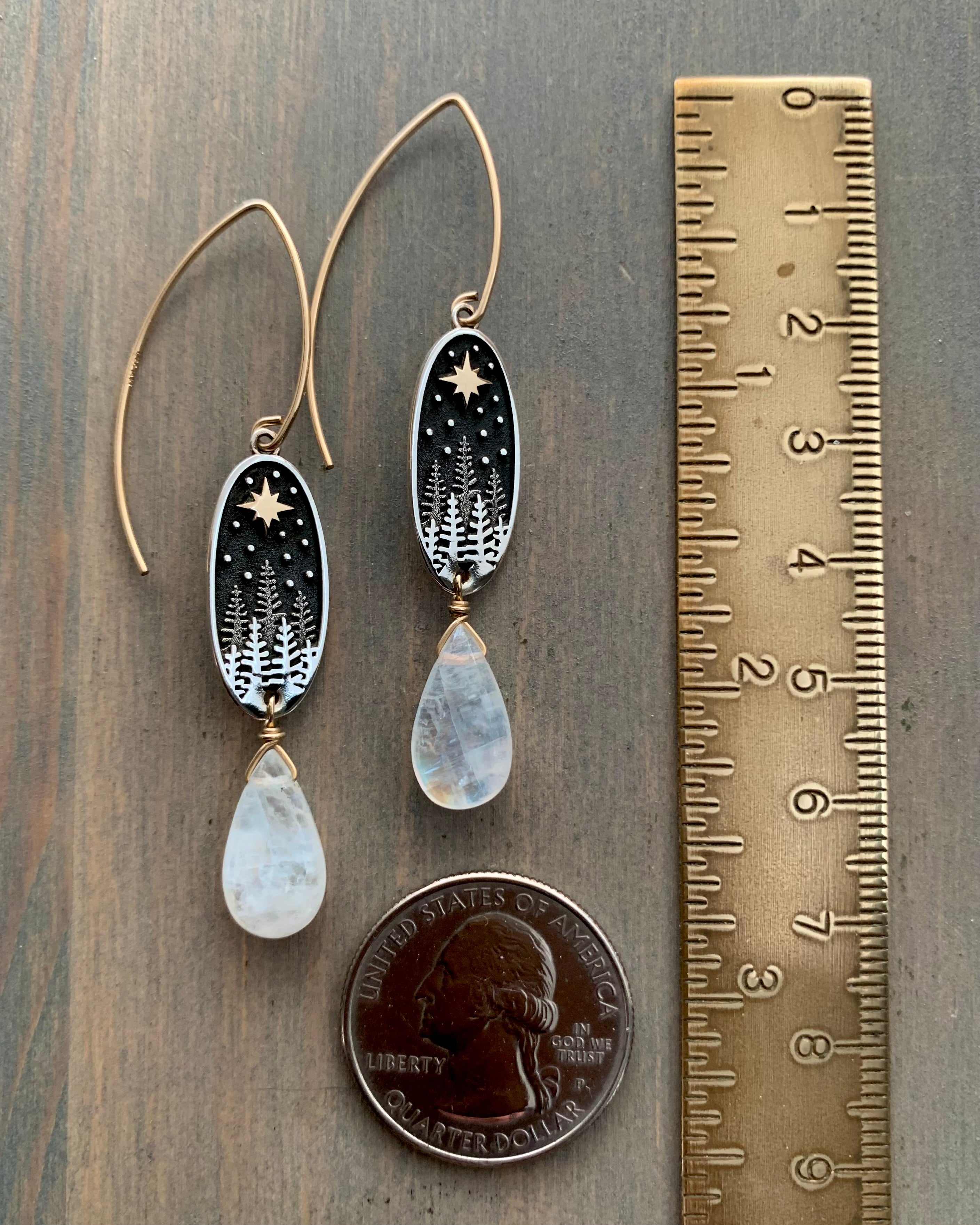 • NIGHT SKY • rainbow moonstone mixed metal dangle earrings