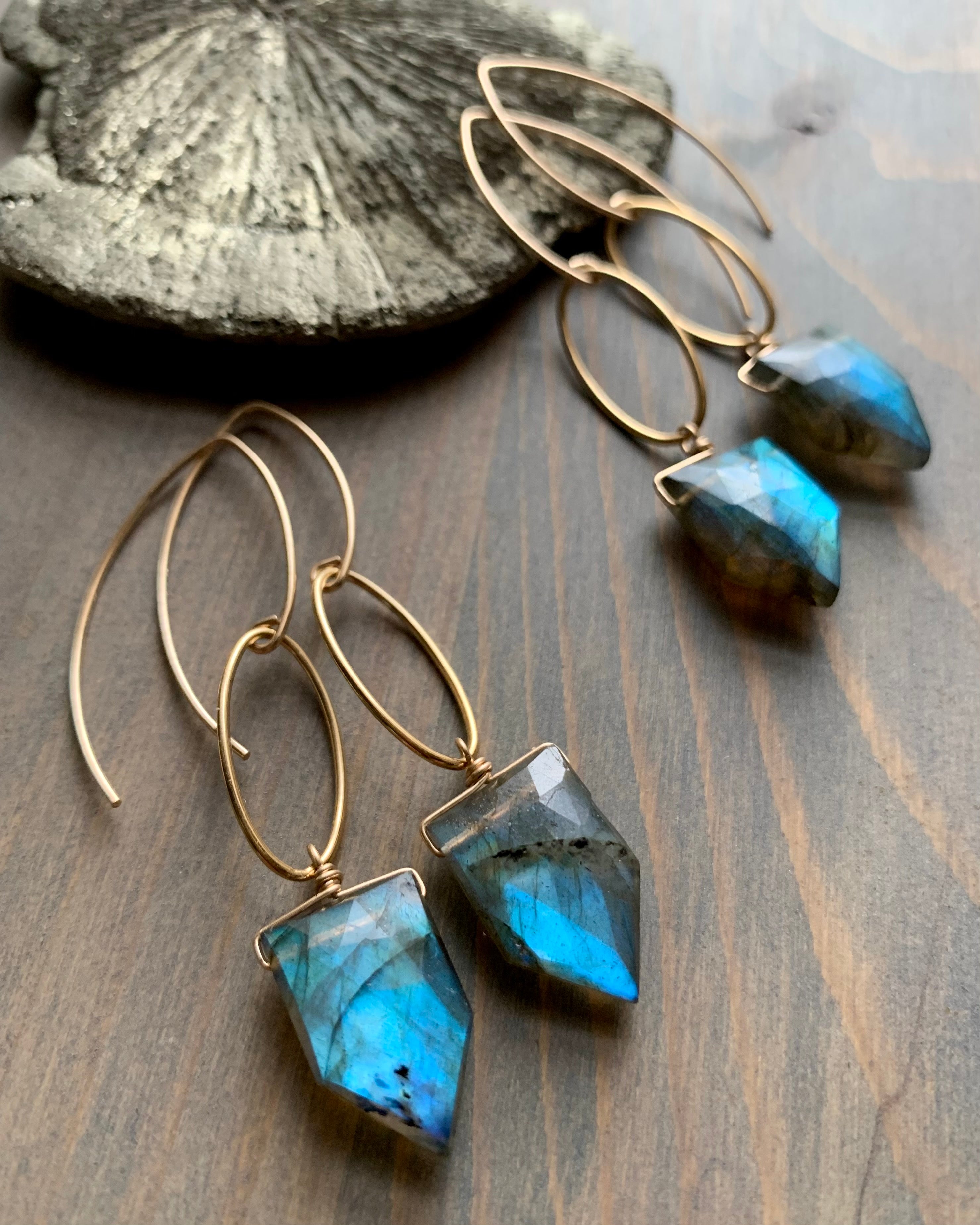 • IO - ARROWS • labradorite gold dangle earrings