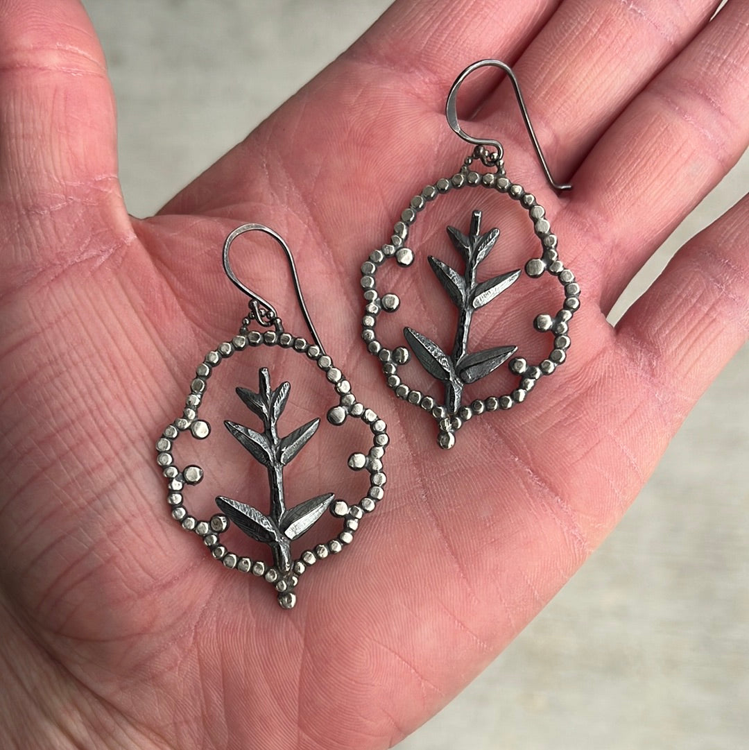 •LACY LEAF CLOUD• oxidized silver dangle earrings