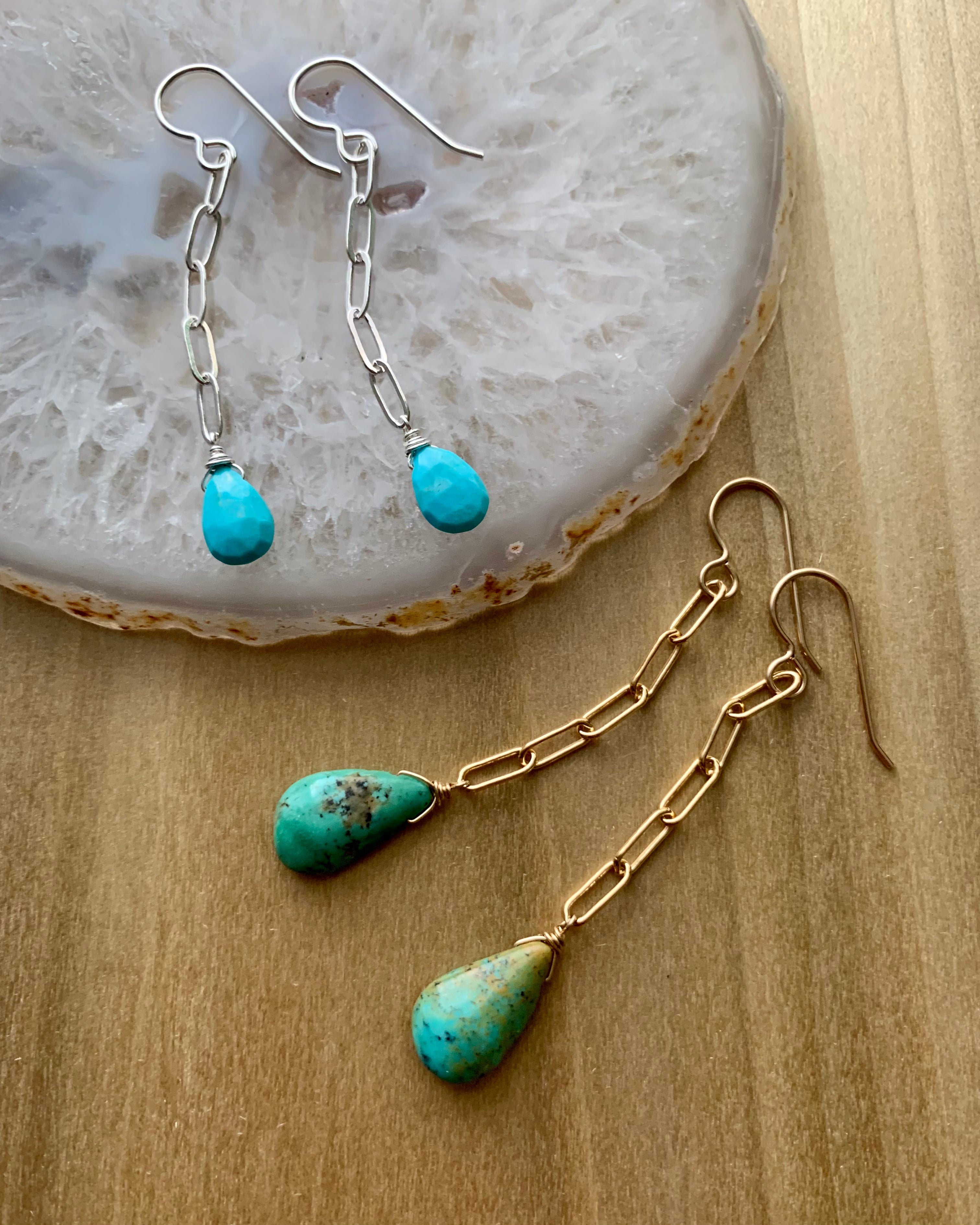 • LINKED • turquoise + gold dangle earrings