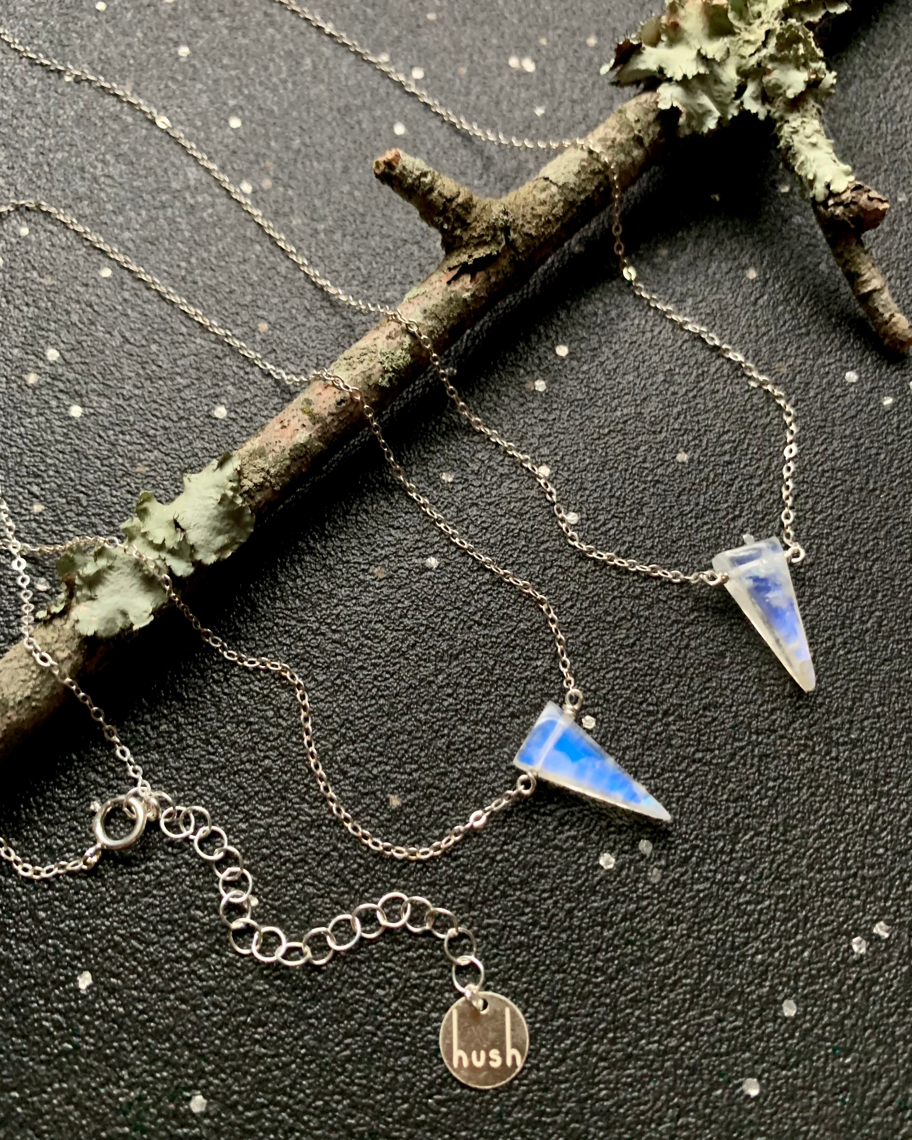 •STRAY• small rainbow moonstone fang + silver necklace (various lengths)