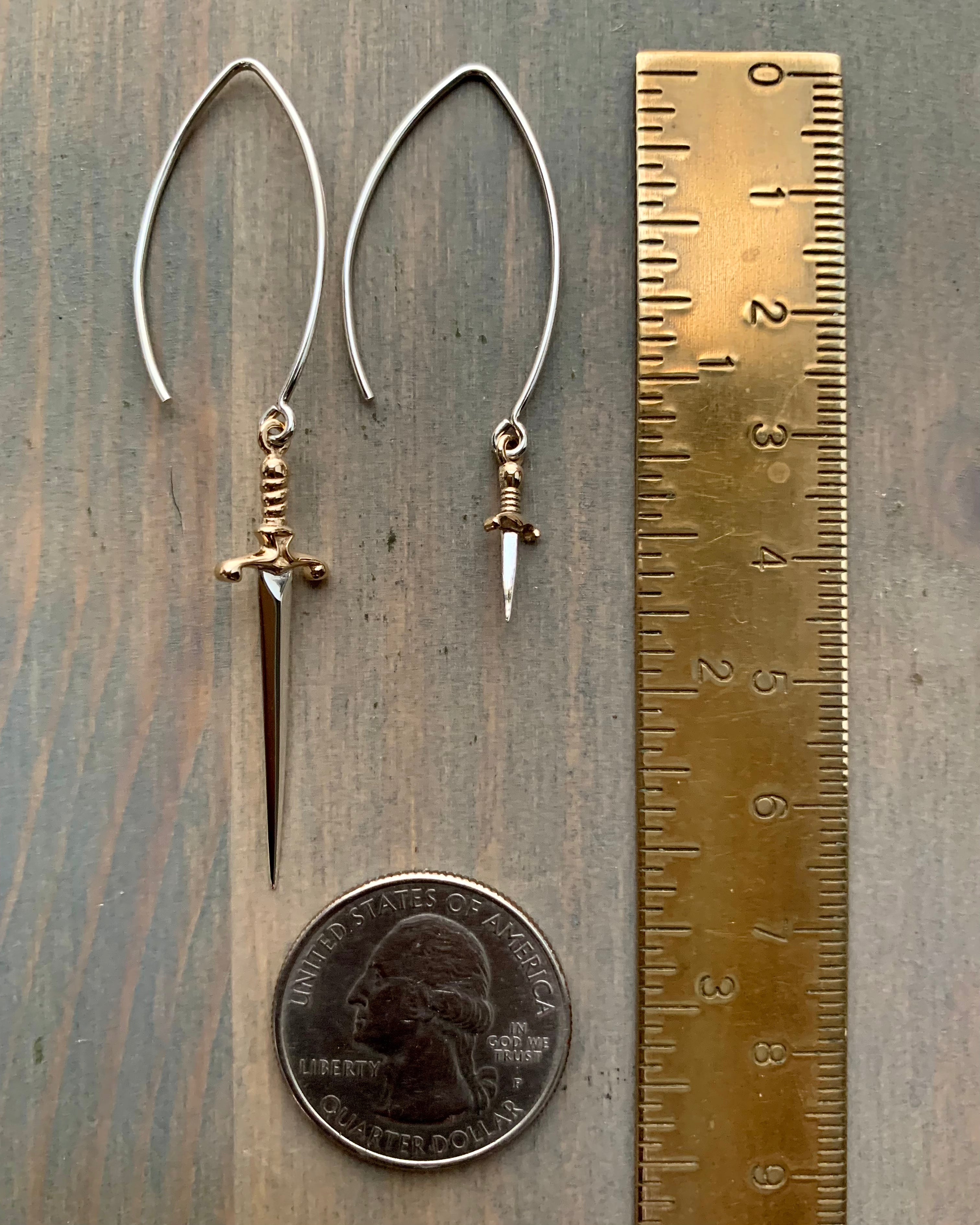 • DELICATE LIKE A DAGGER • small or large mixed metal dangle earrings