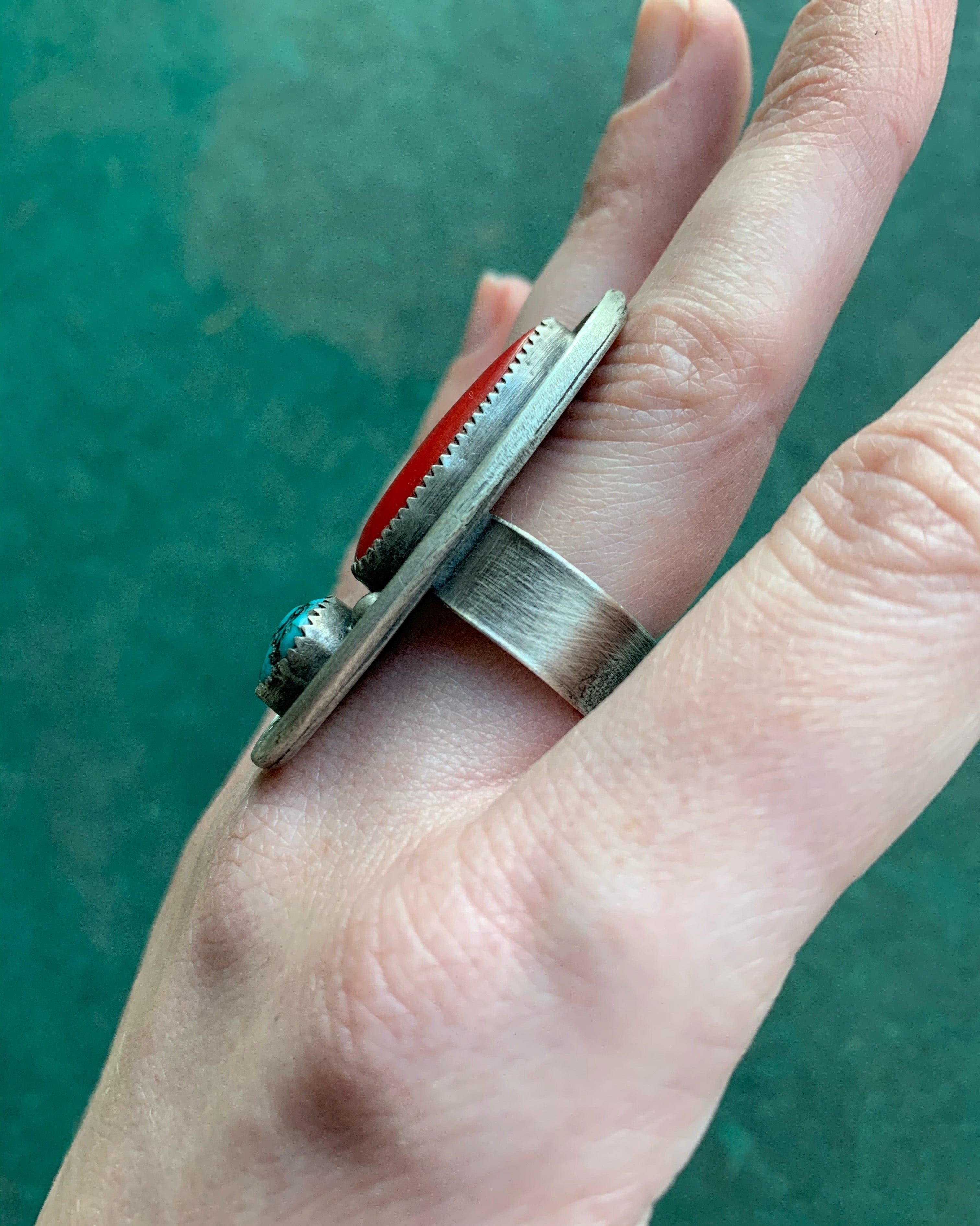 • SCARLET • coral, turquoise + silver ring
