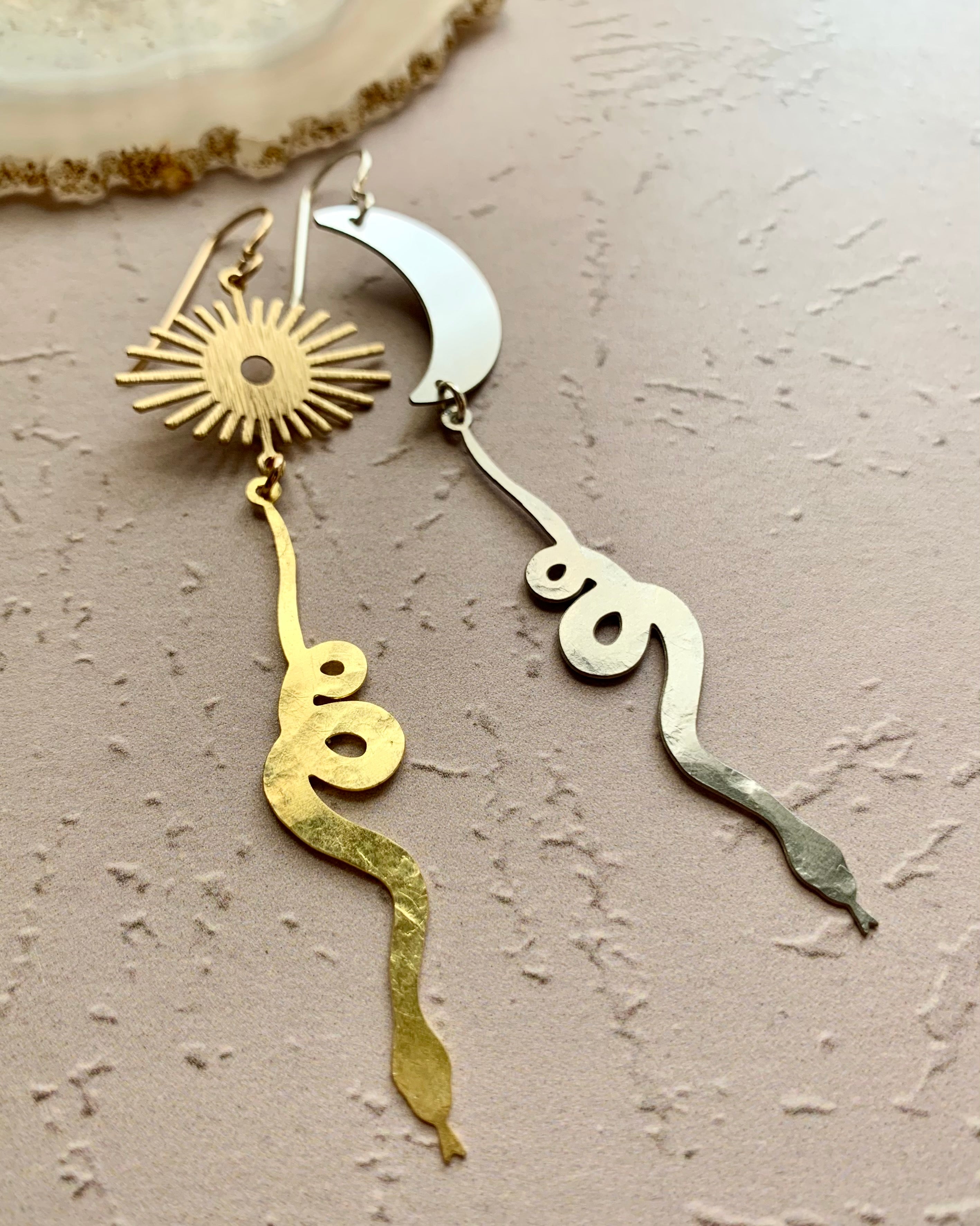 • DAY & NIGHT DUPLICITY • mixed metal dangle earrings