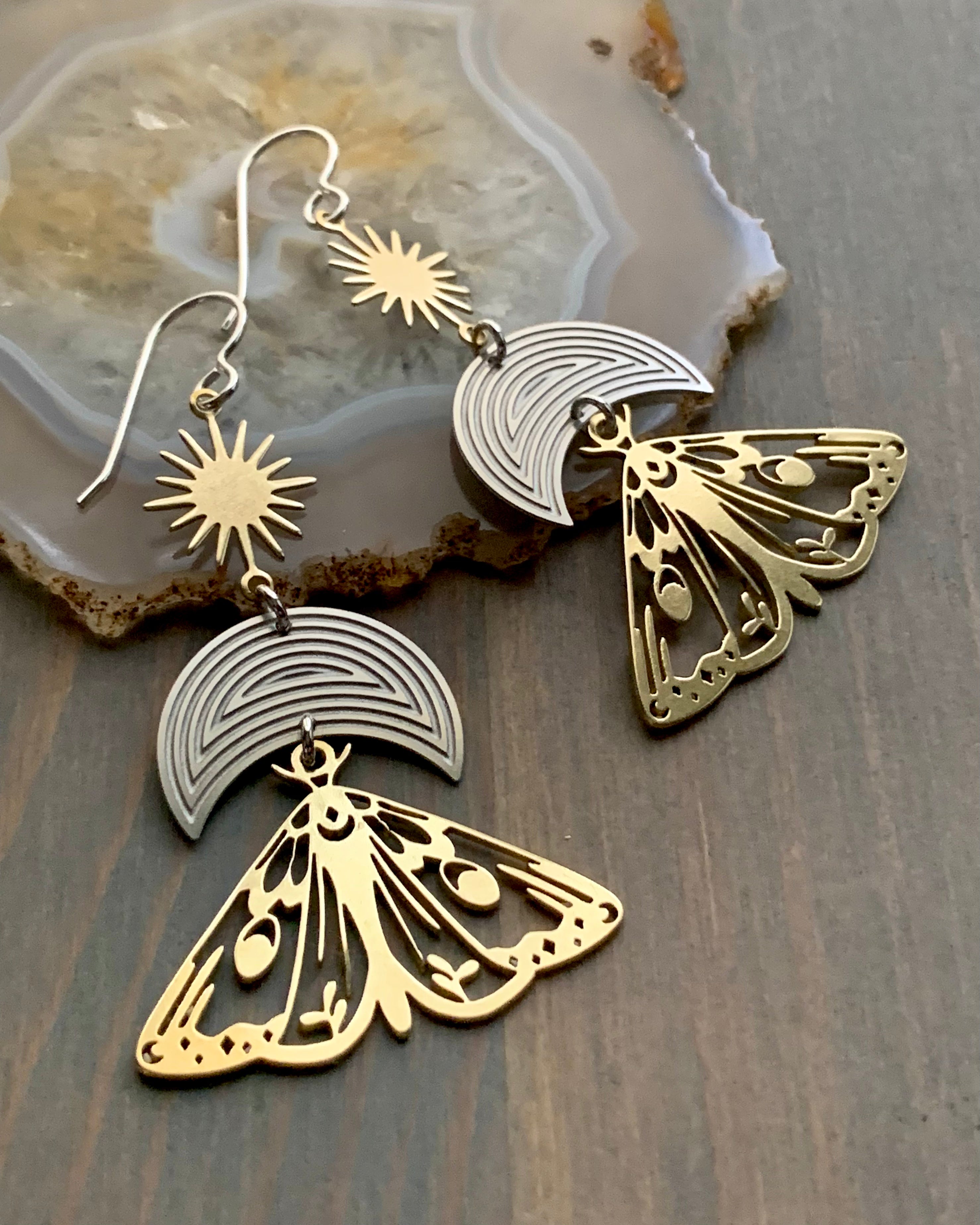•MARIPOSA LUNA SOL• mixed metal dangle earrings
