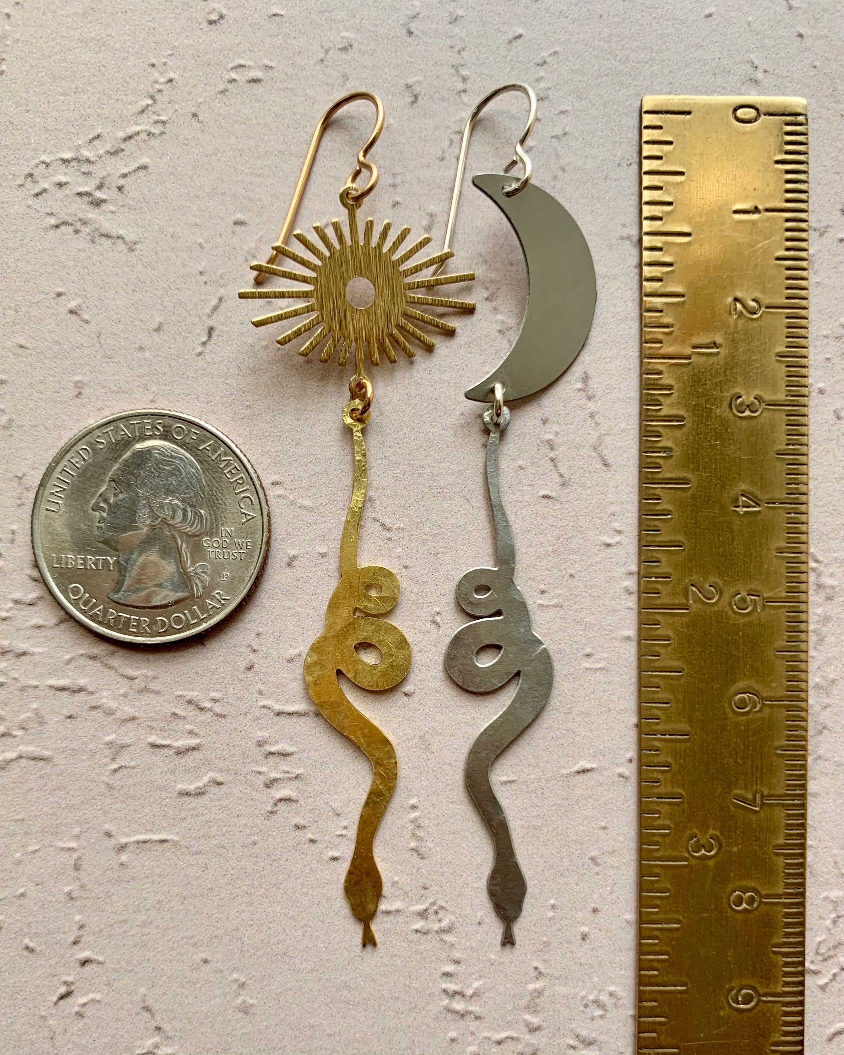 • DAY & NIGHT DUPLICITY • mixed metal dangle earrings