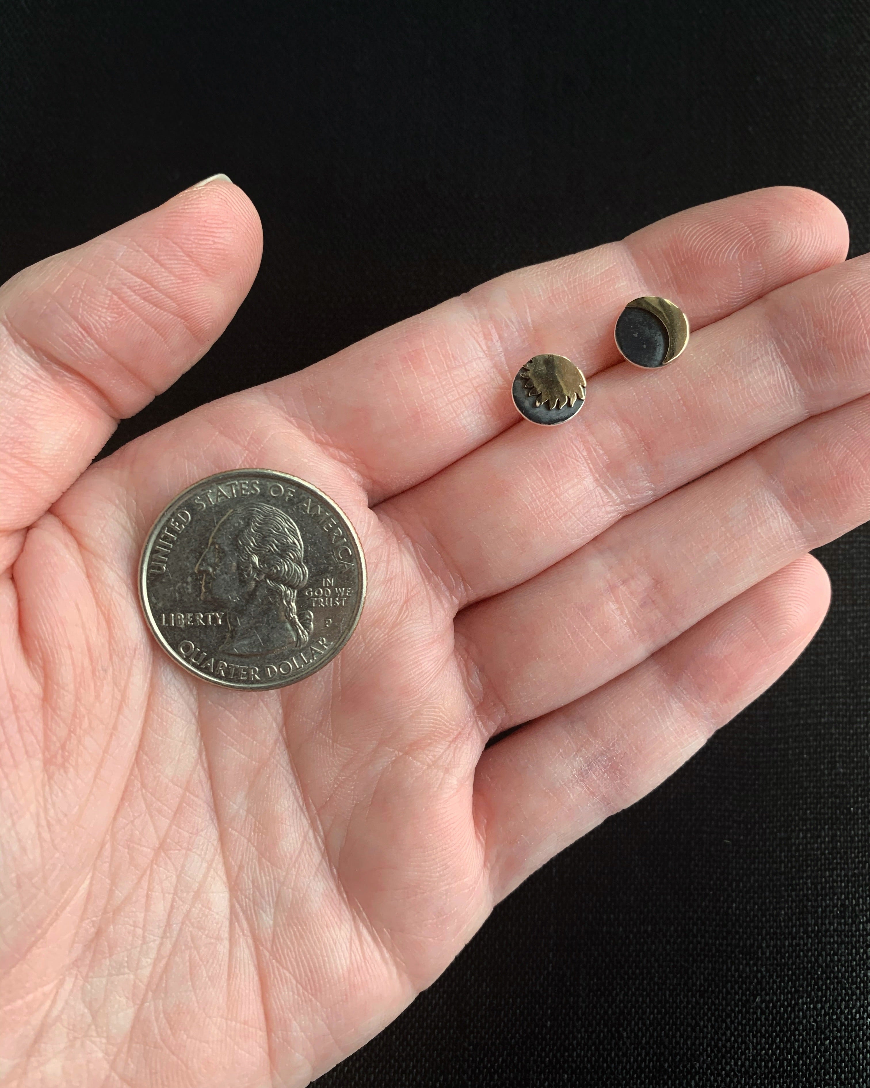 •SUN & MOON• recycled silver & bronze stud earrings