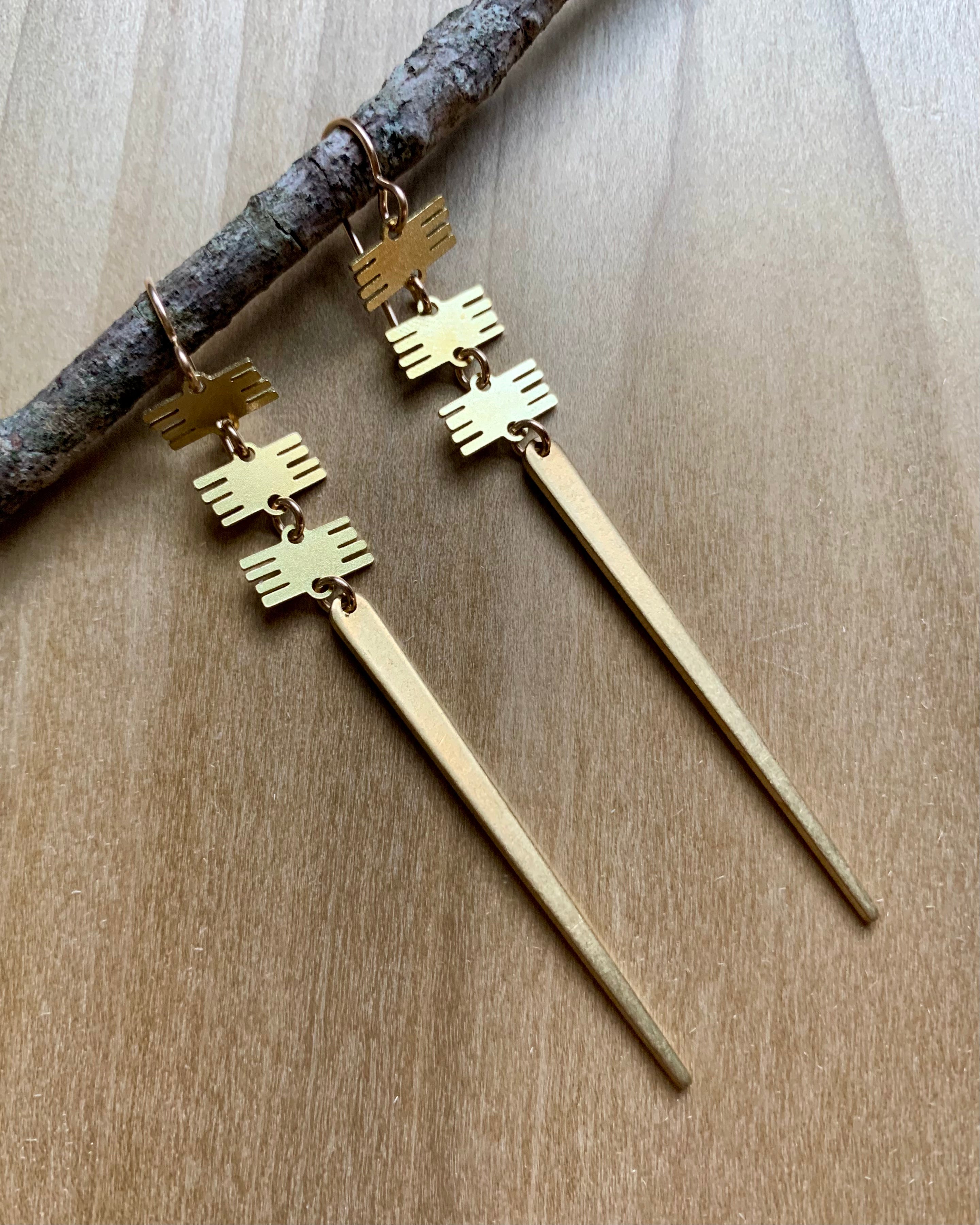 • THUNDERBIRD •  gold mixed metal dangle earrings
