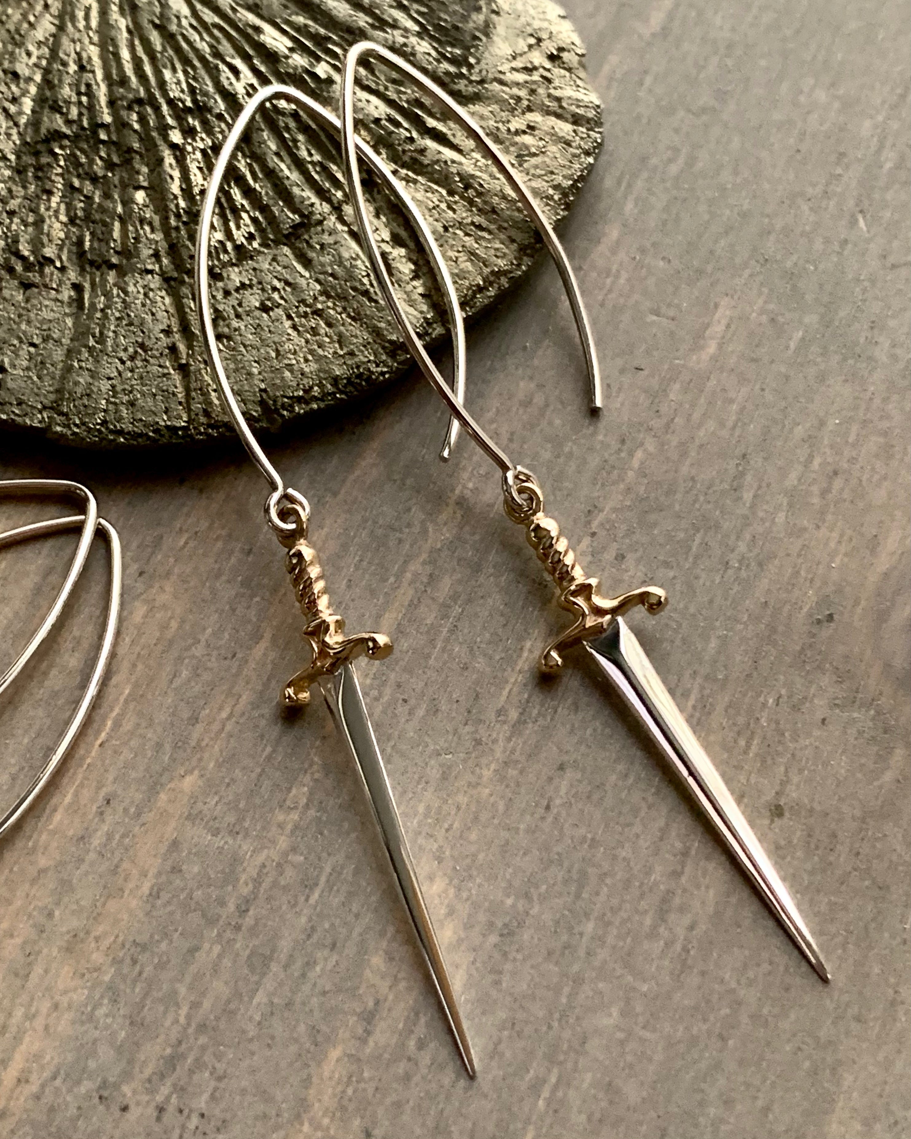 • DELICATE LIKE A DAGGER • small or large mixed metal dangle earrings