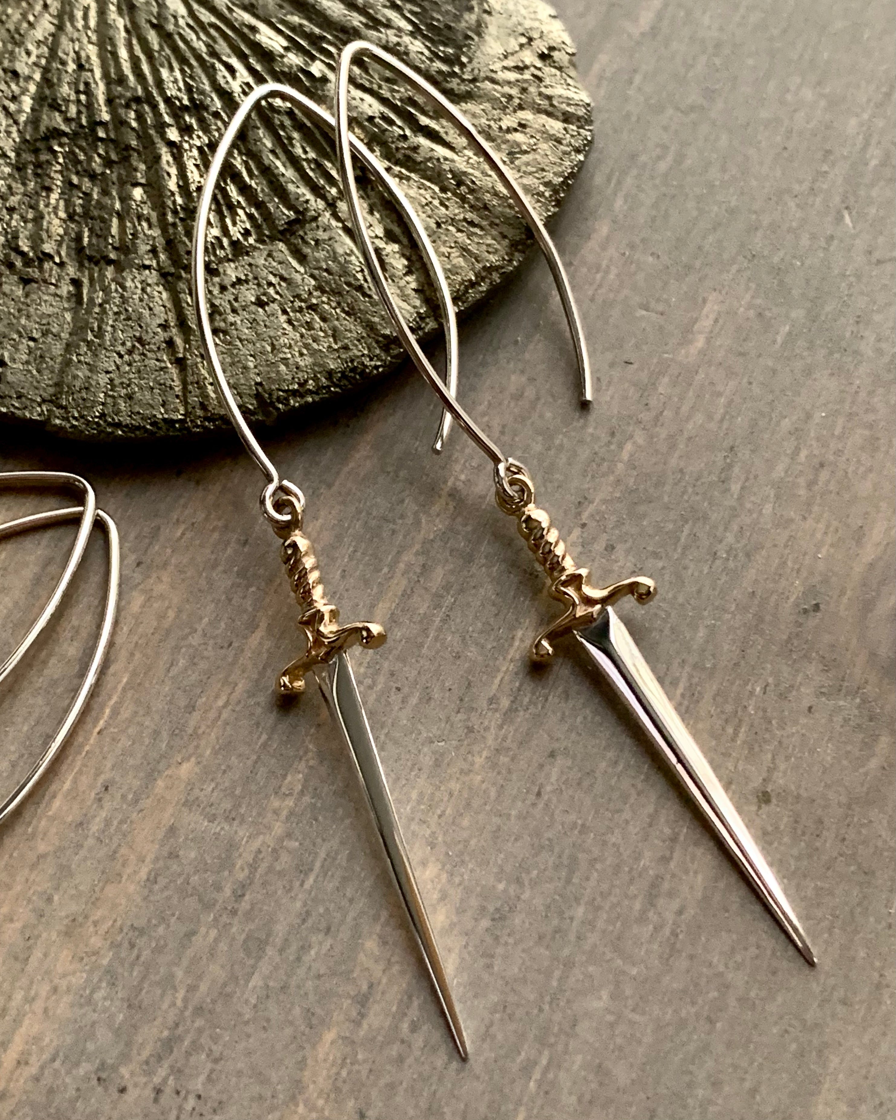 • DELICATE LIKE A DAGGER •  small or large mixed metal dangle earrings