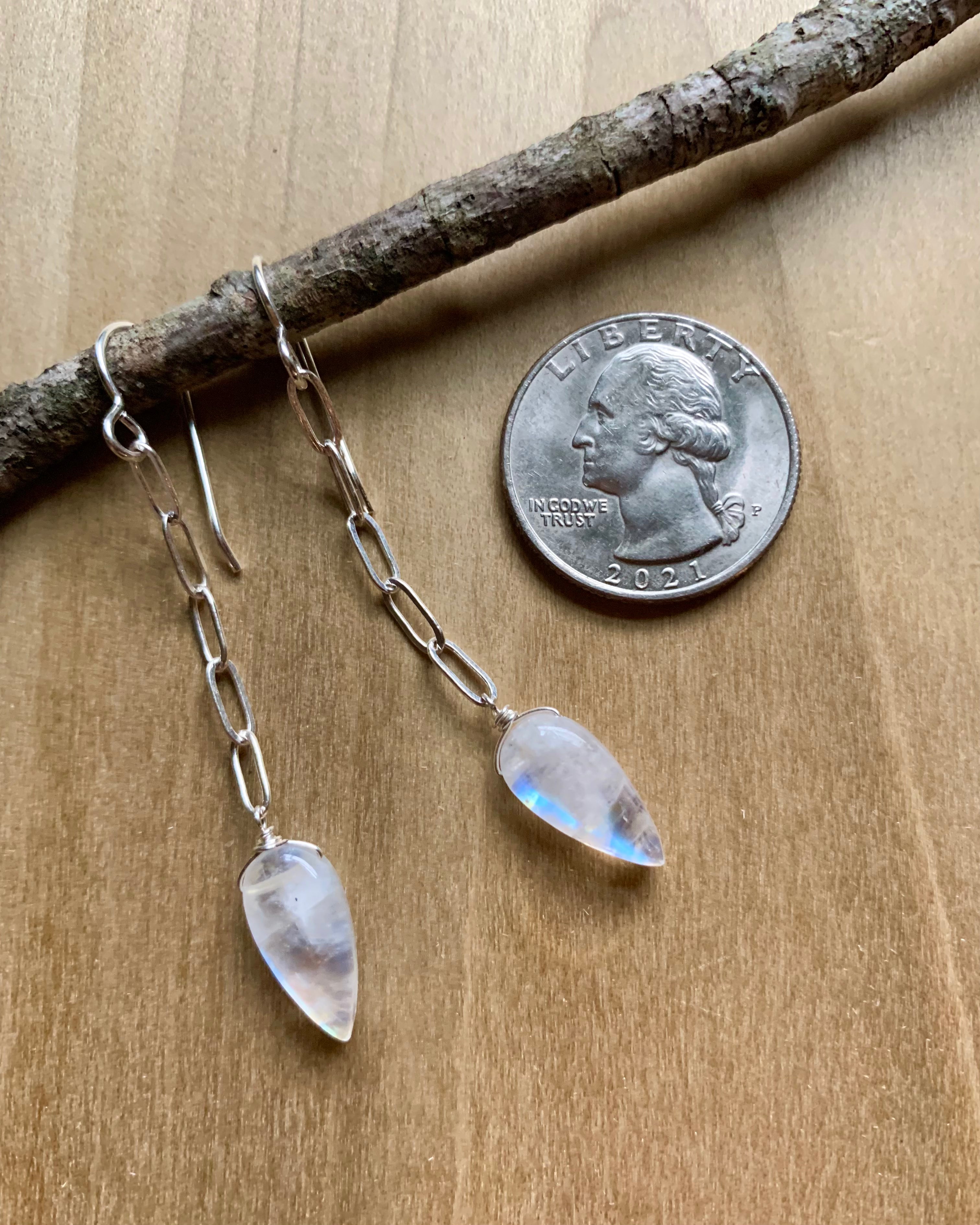 • LINKED • rainbow moonstone + silver dangle earrings