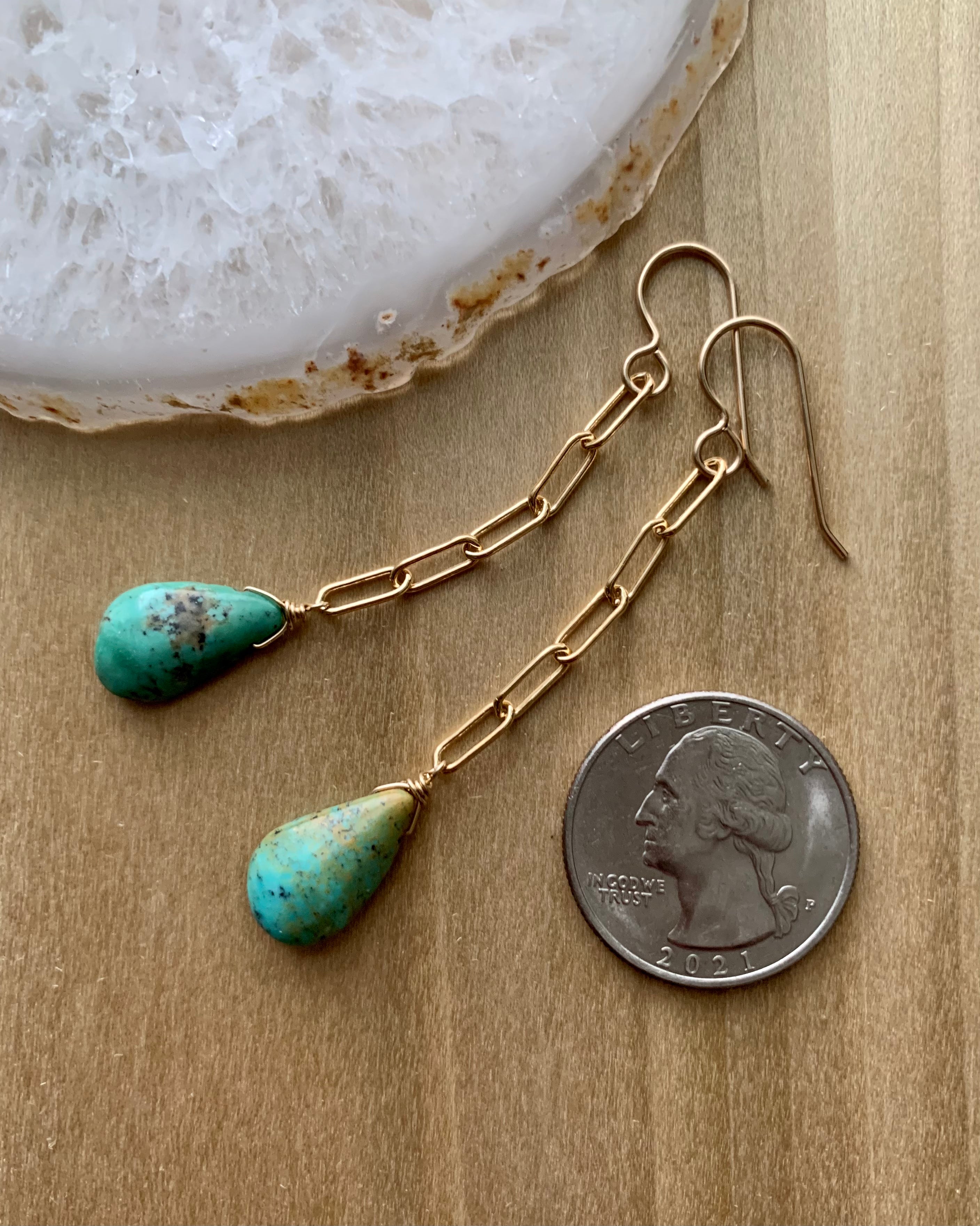 • LINKED • turquoise + gold dangle earrings