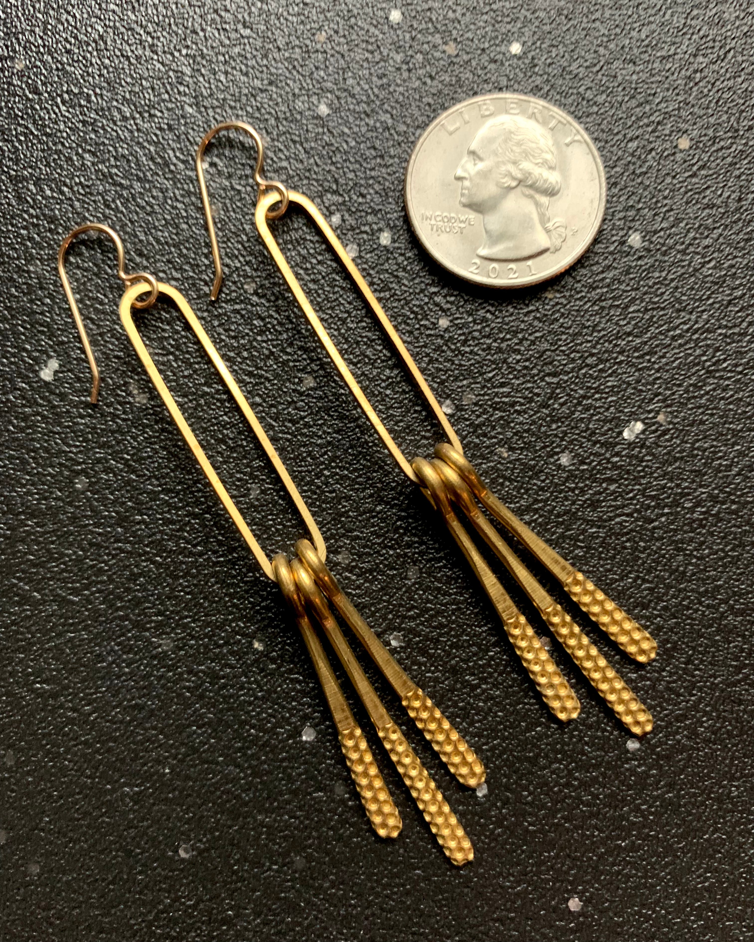 • FRINGE BENEFITS-1 • gold mixed metal dangle earrings