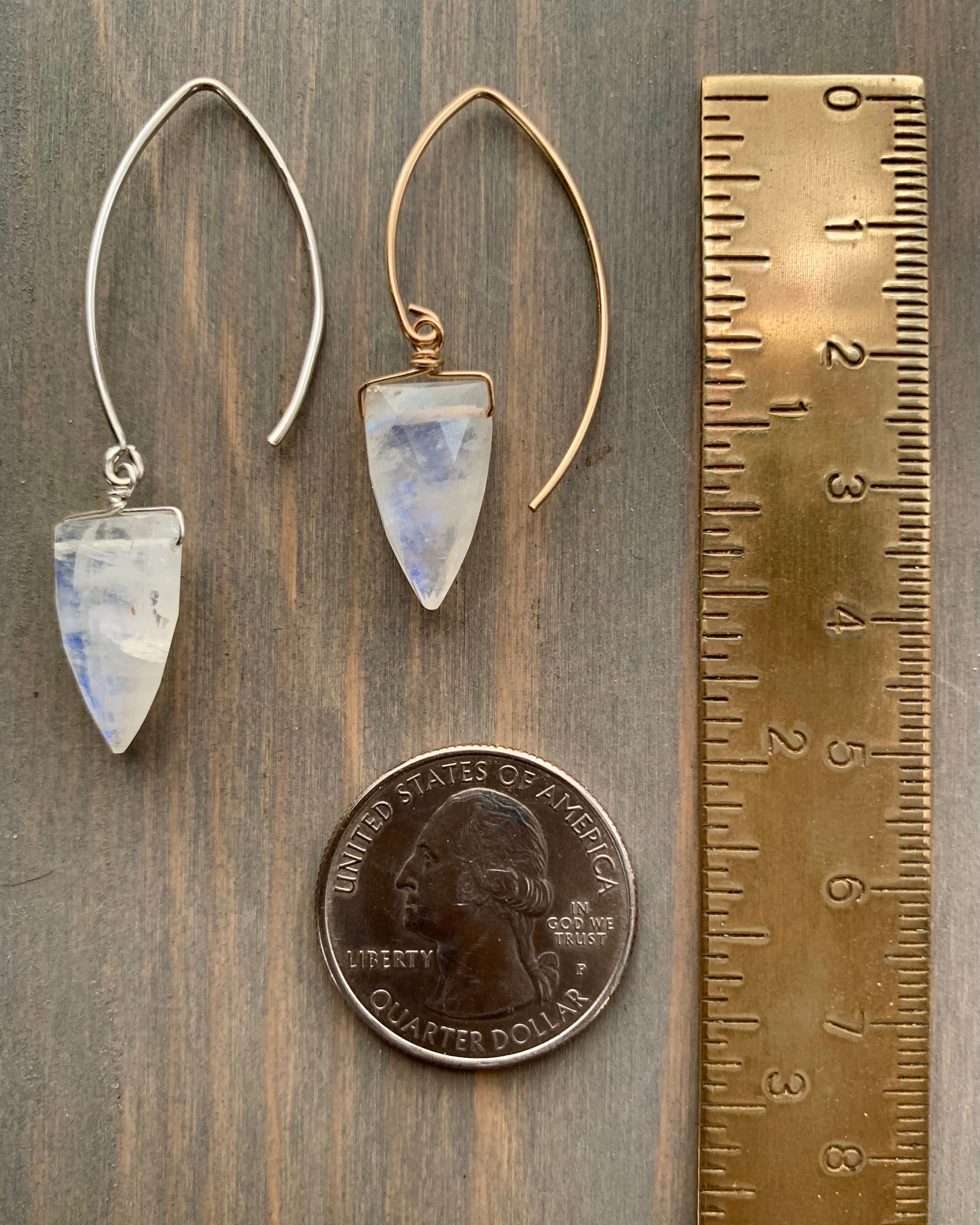 • STRAY - SPEARS • rainbow moonstone simple silver or gold earrings