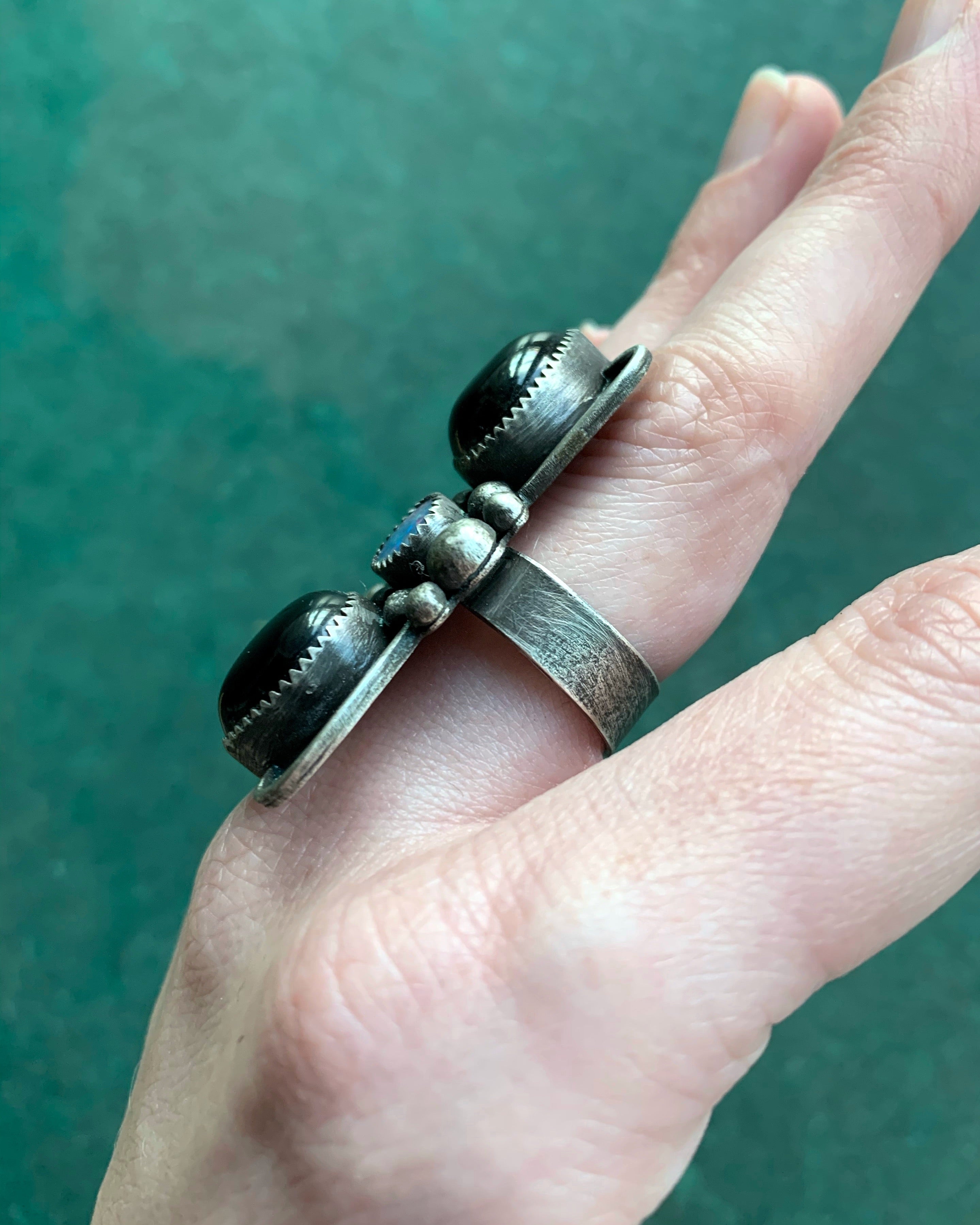 • NIGHTFALL • onyx, opal + silver ring