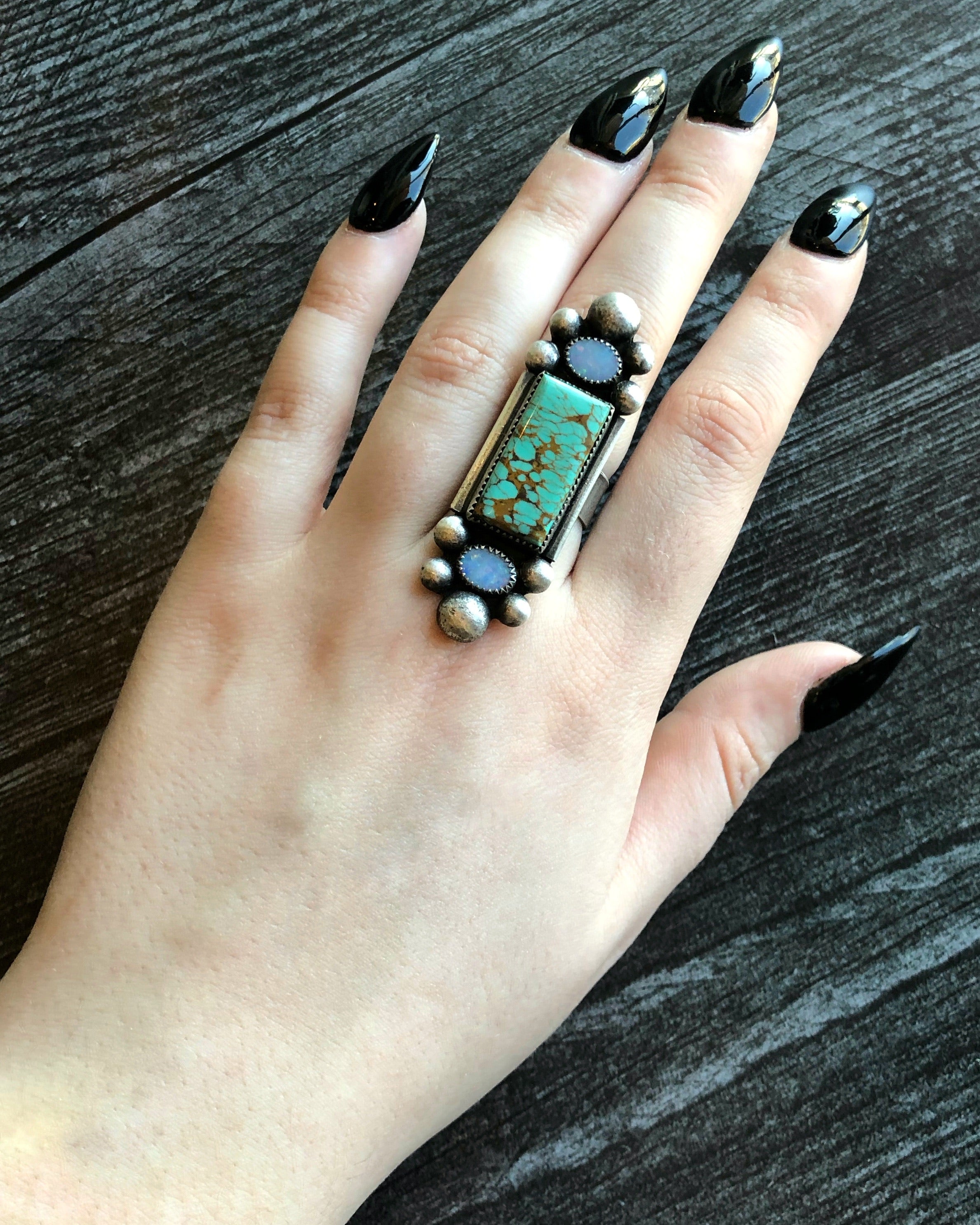 • MUCHA • opal, turquoise + silver ring