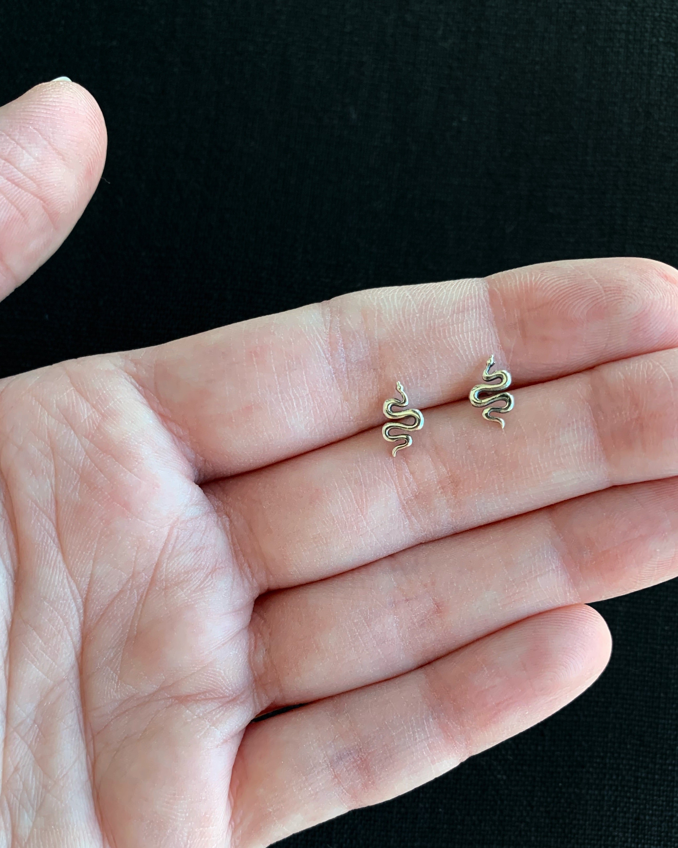 •SMALL SLITHERING SNAKE• recycled silver stud earrings