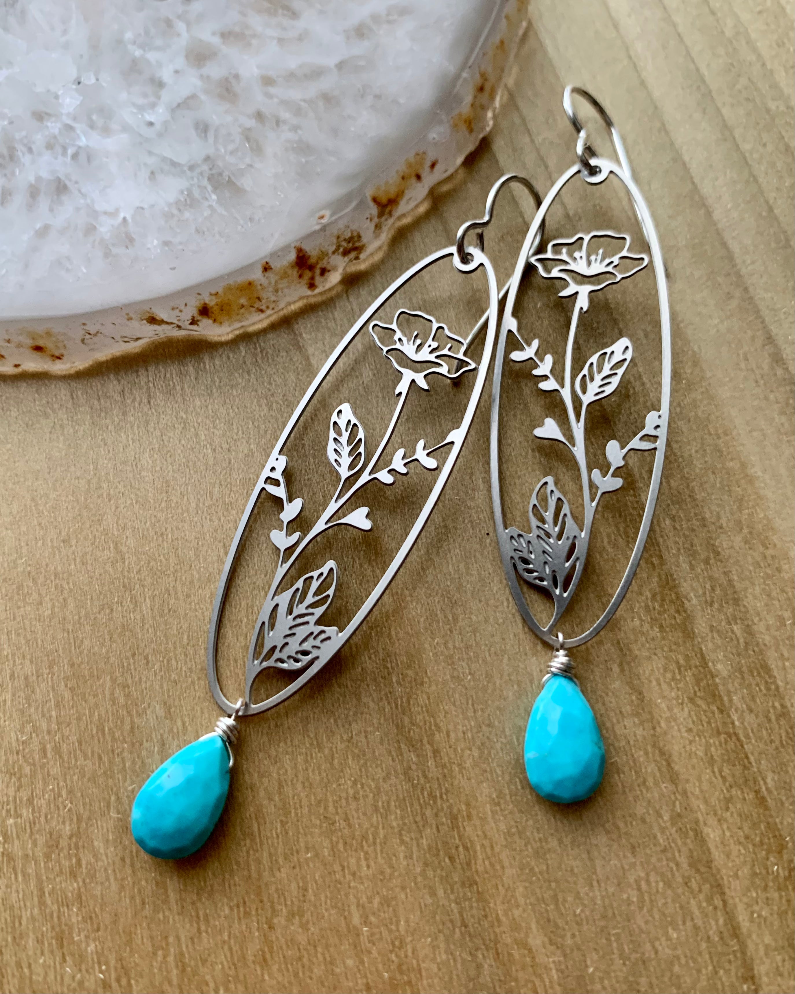 • ANEMONE • turquoise + silver mixed metal dangle earrings