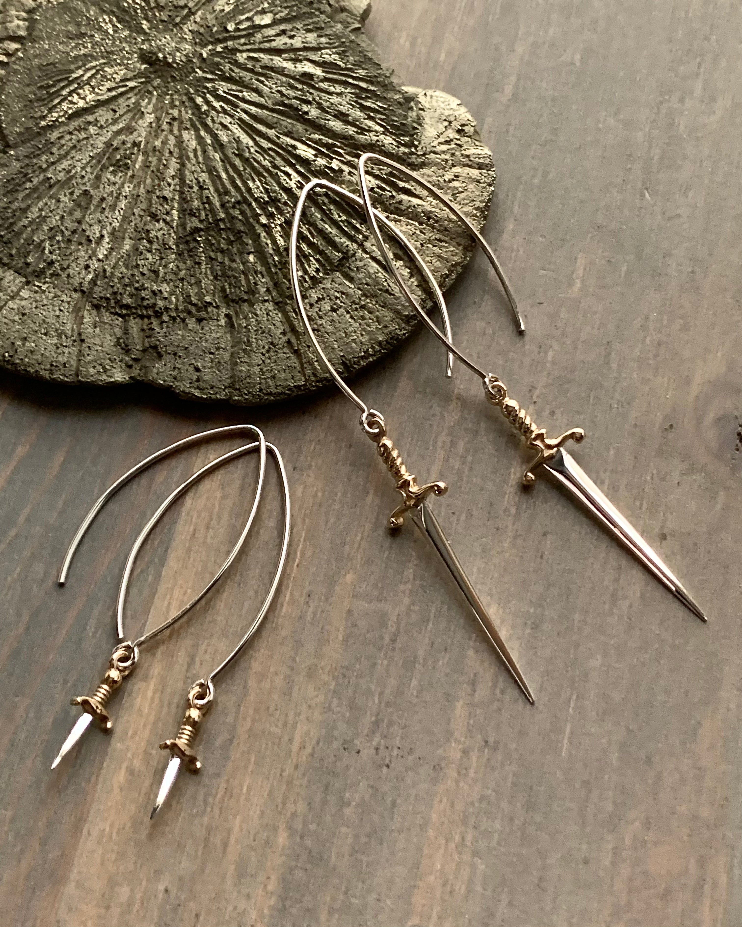 • DELICATE LIKE A DAGGER • small or large mixed metal dangle earrings