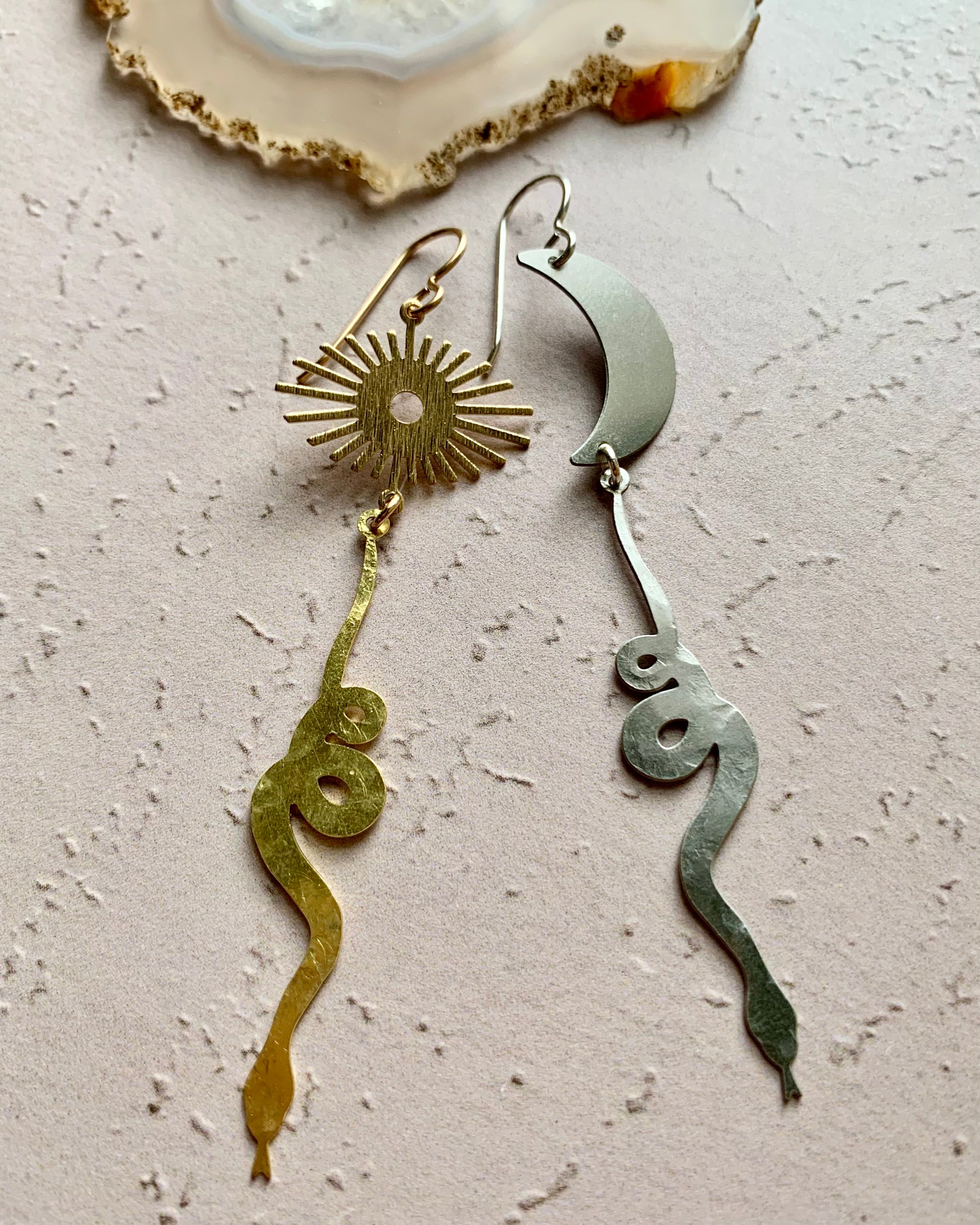 • DAY & NIGHT DUPLICITY • mixed metal dangle earrings