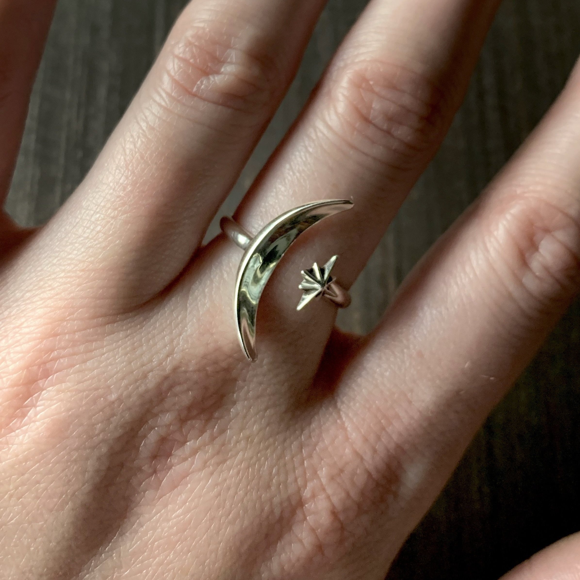•MOON & STAR• adjustable silver ring