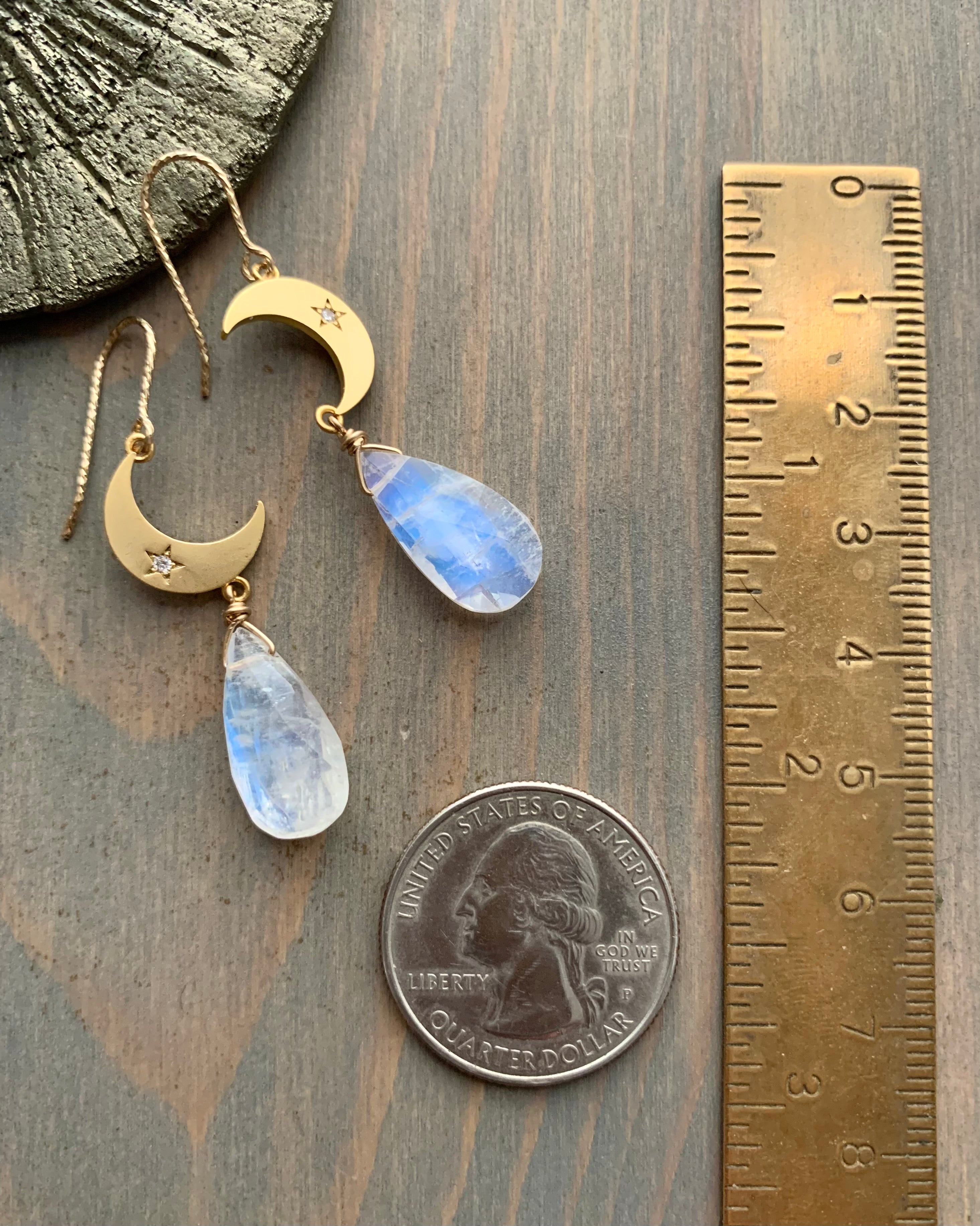 • MOON GUIDE • rainbow moonstone gold earrings