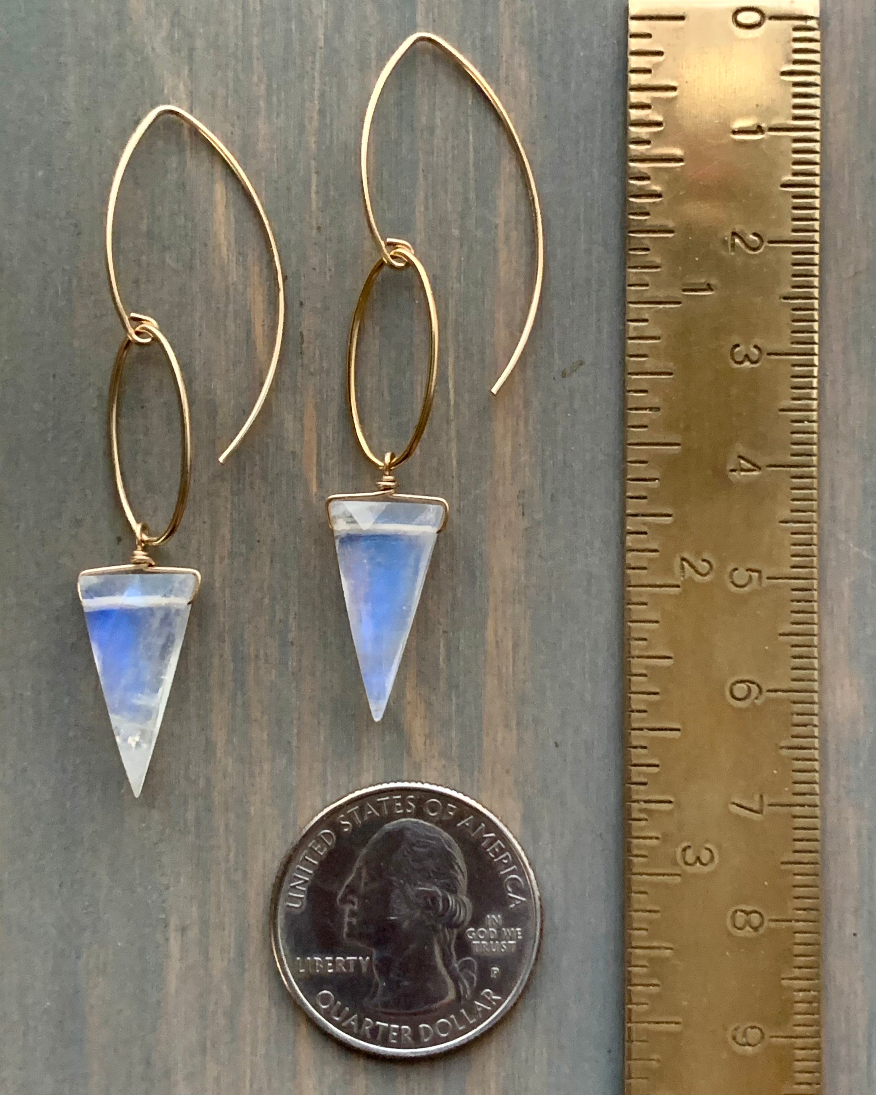 • IO - FANGS • rainbow moonstone gold dangle earrings