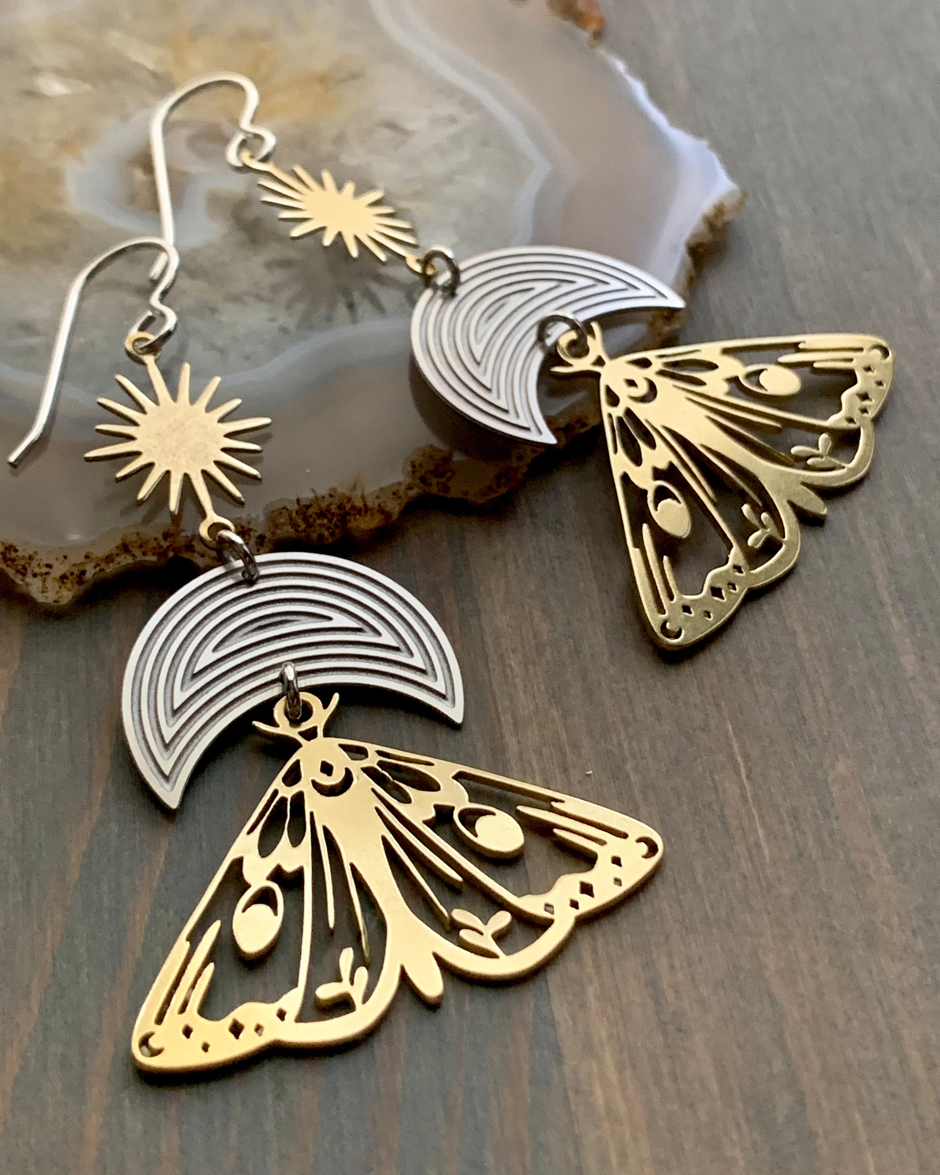 •MARIPOSA LUNA SOL• mixed metal dangle earrings