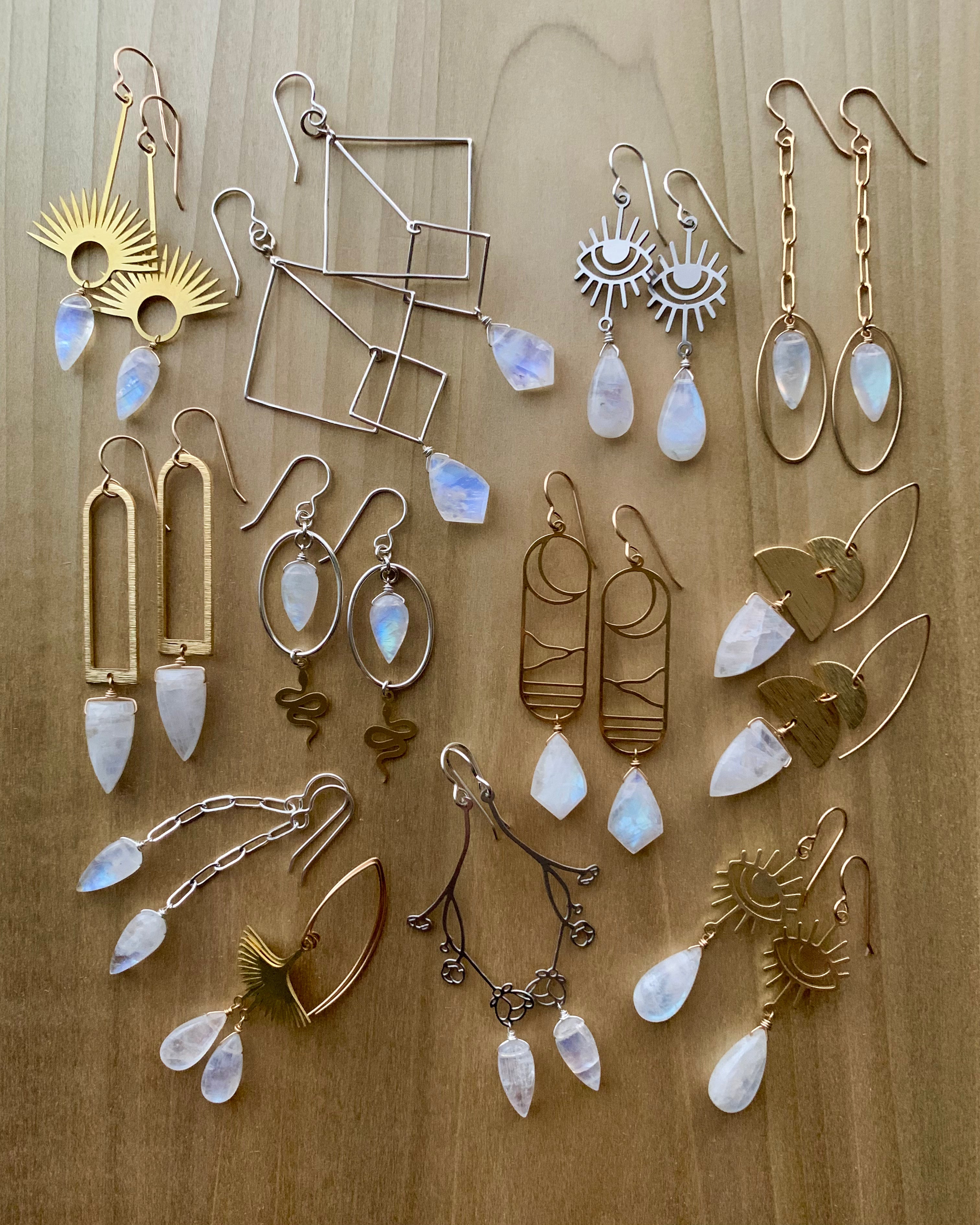 • PORTAL • rainbow moonstone + gold mixed metal dangle earrings