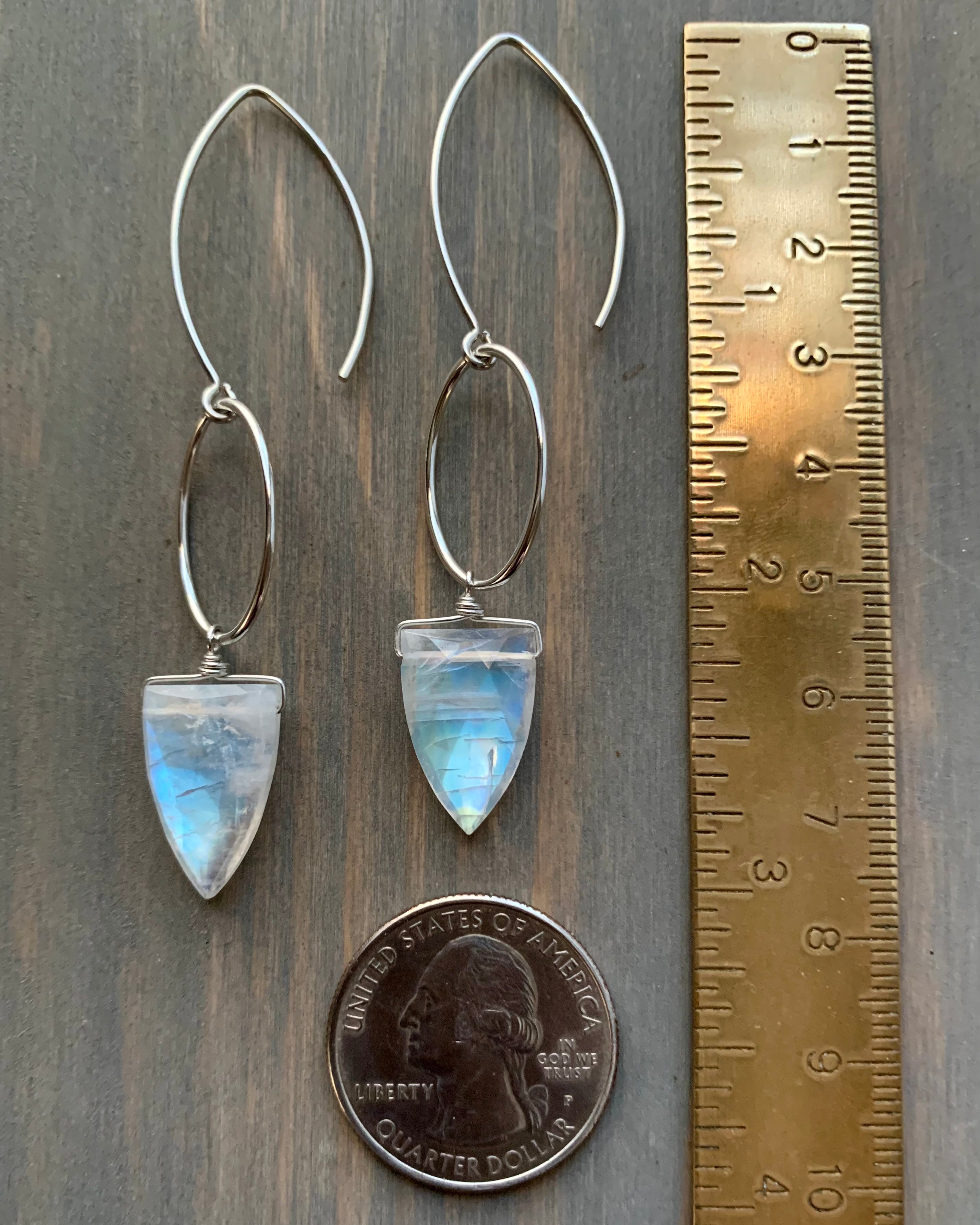 • IO - SPEARS • rainbow moonstone silver dangle earrings