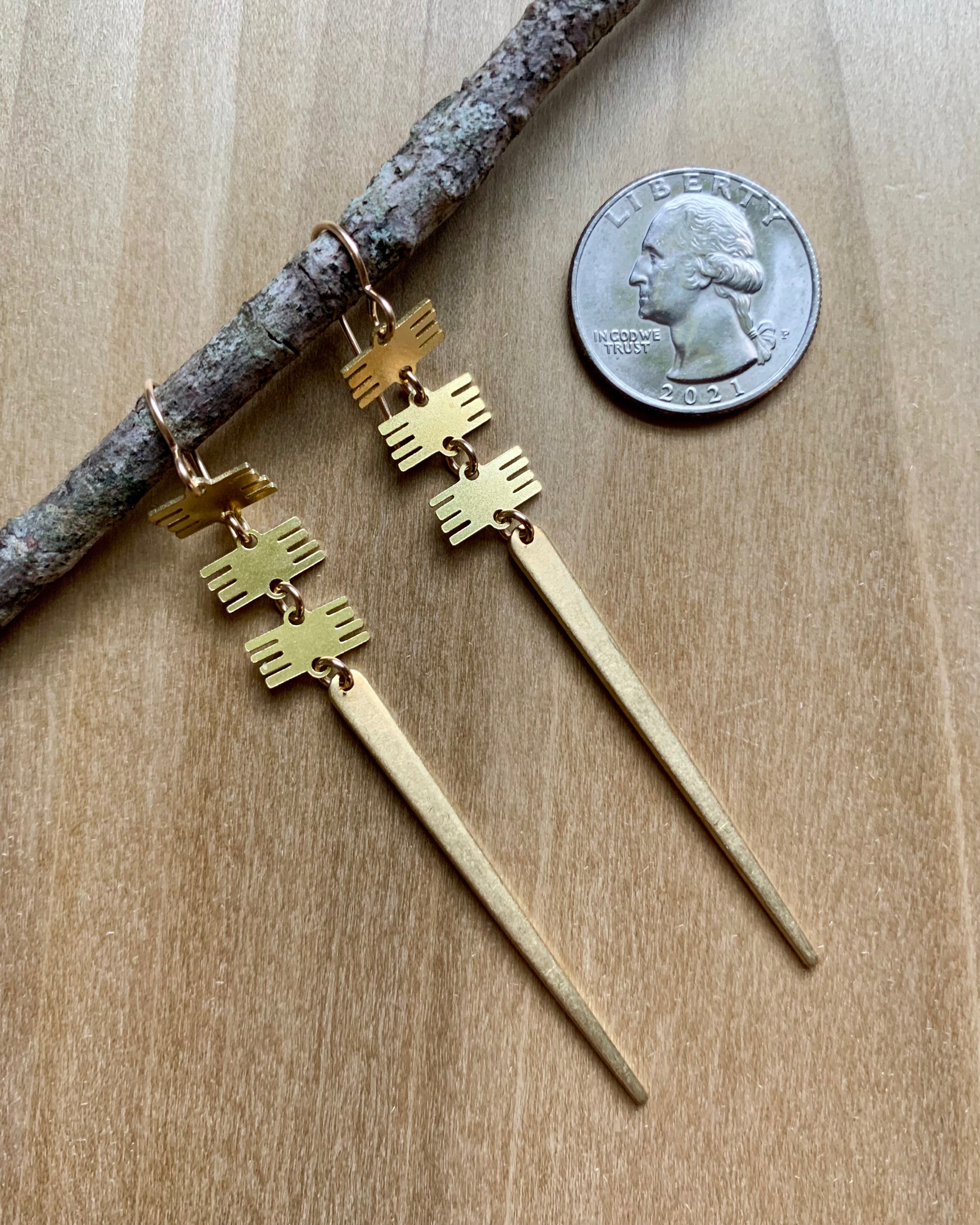 • THUNDERBIRD •  gold mixed metal dangle earrings