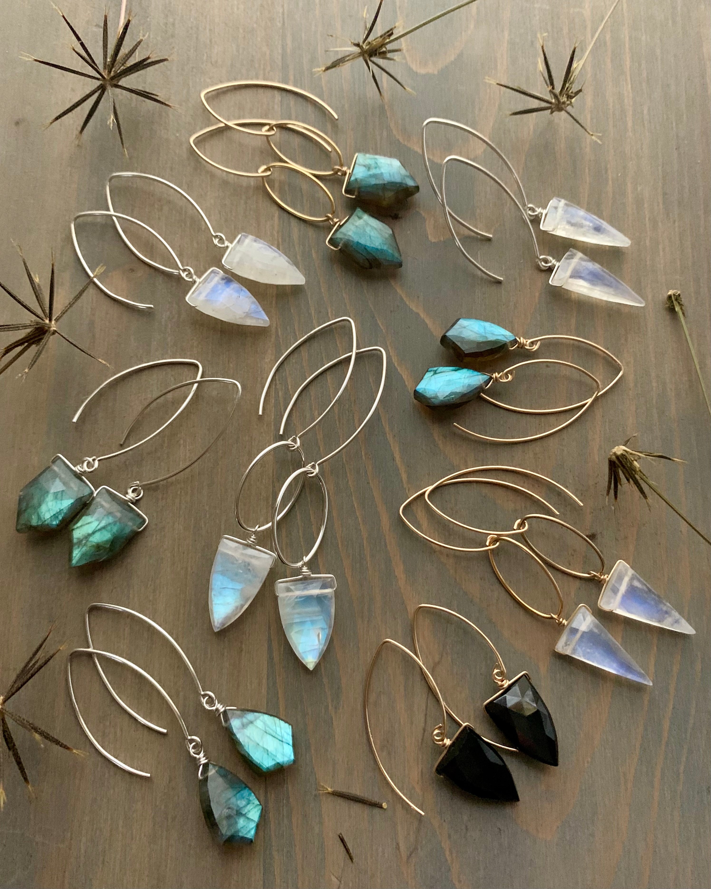 • IO - ARROWS • labradorite gold dangle earrings