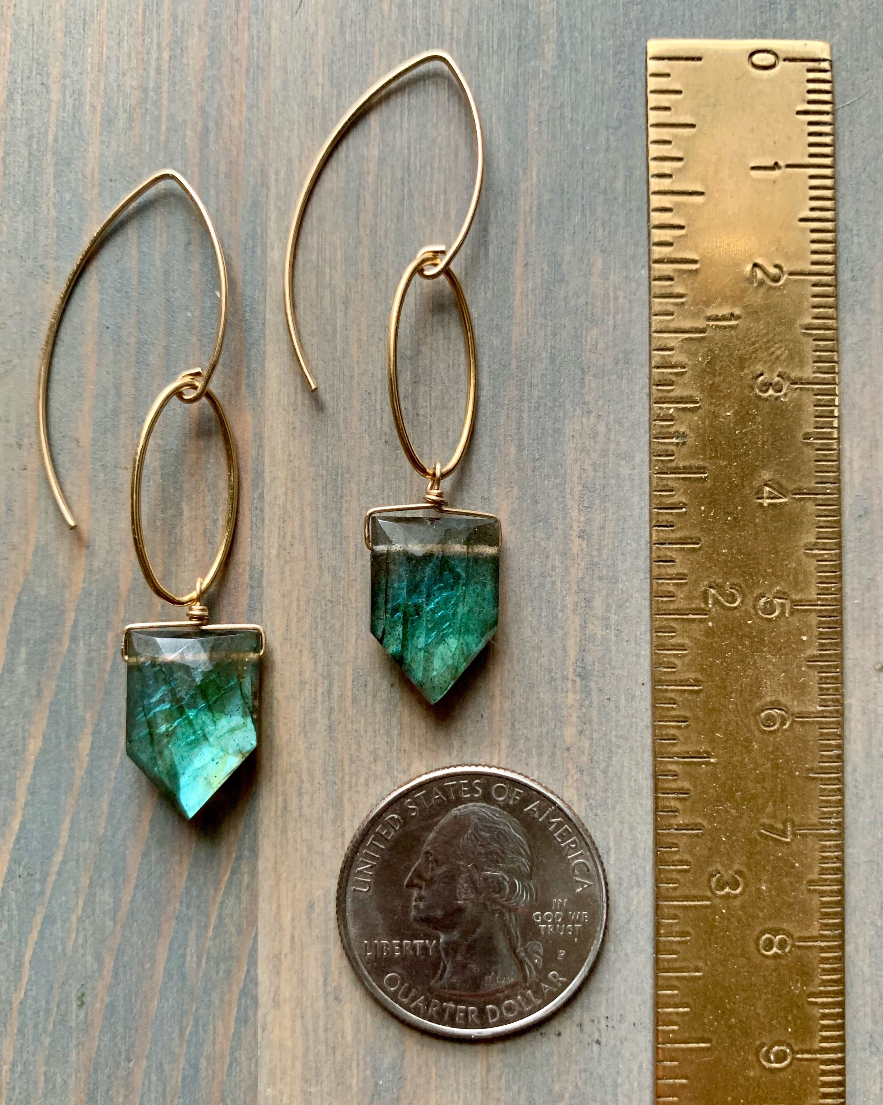 • IO - ARROWS • labradorite gold dangle earrings