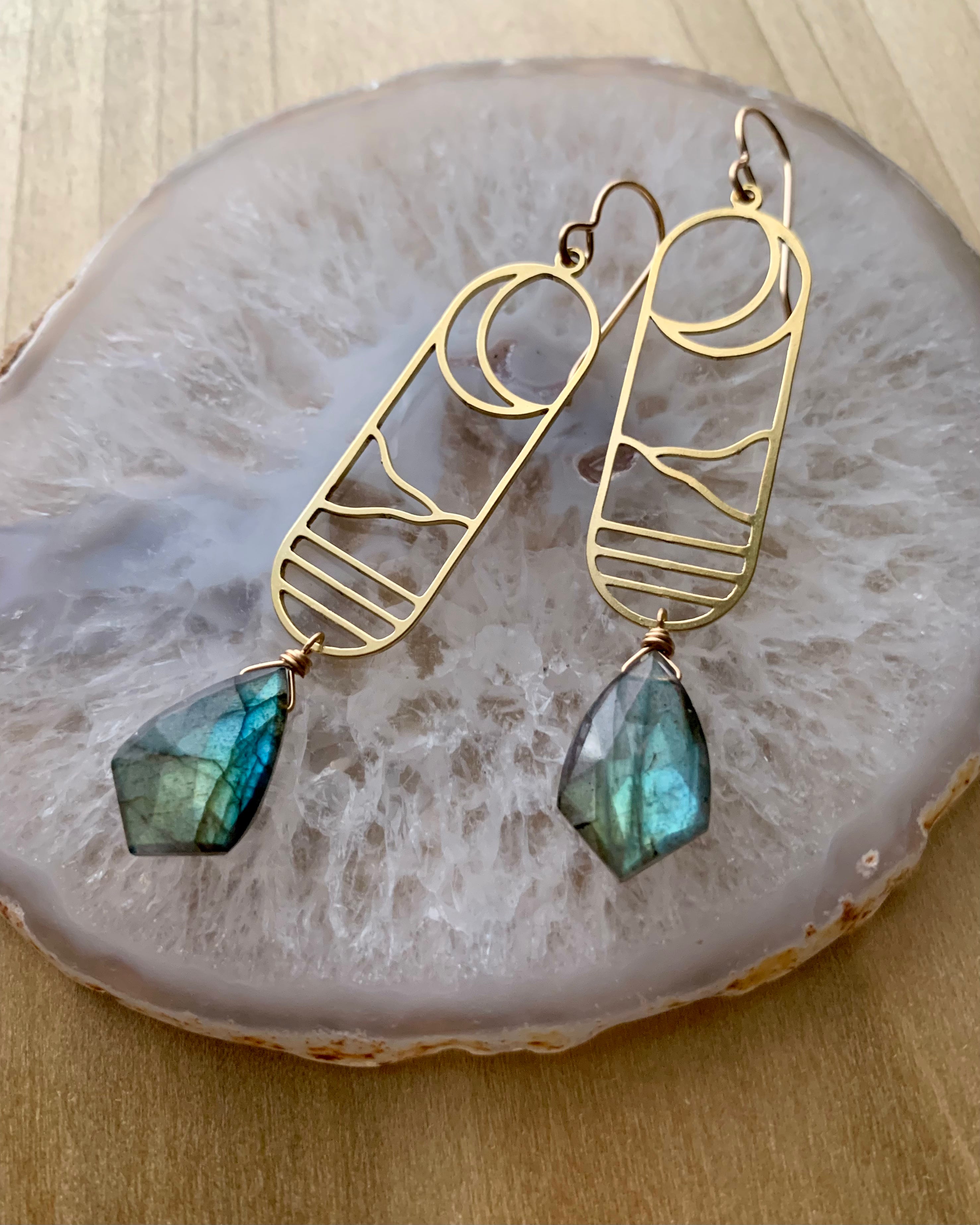 •CRESCENT COVE• labradorite + gold dangle earrings