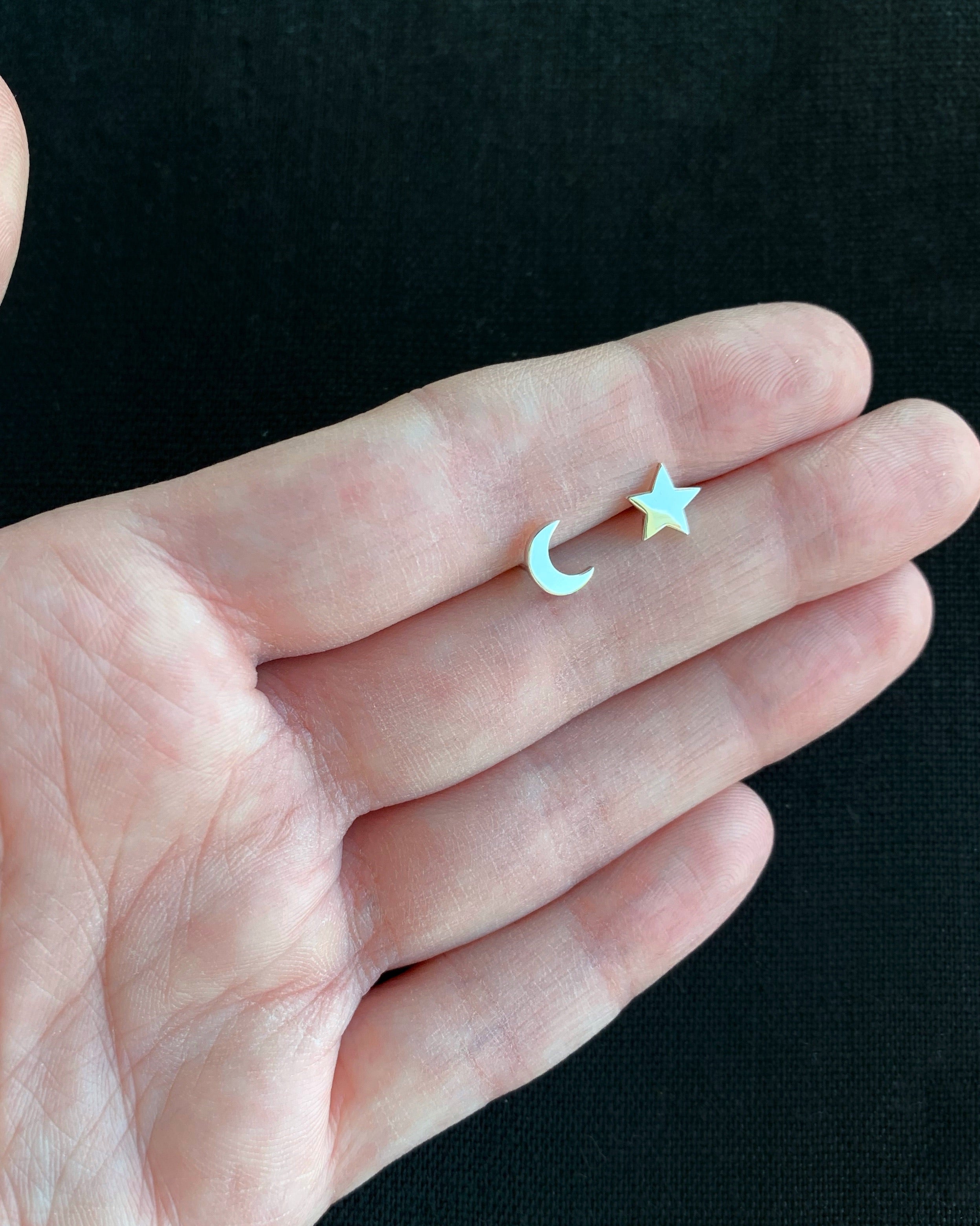 •CRESCENT MOON & STAR• recycled silver stud earrings